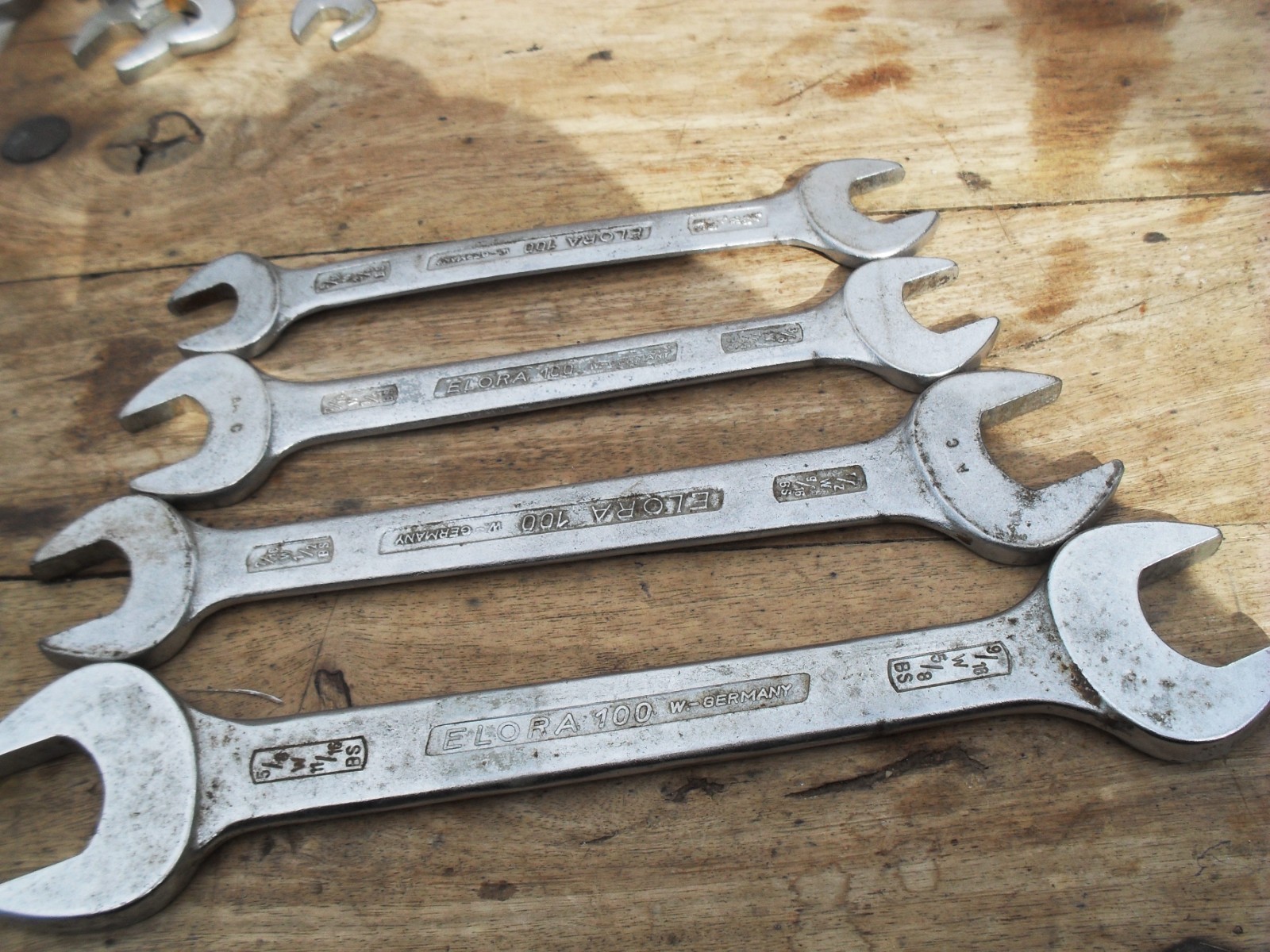 4 x vintage elora whitworth spanners 5/8 x 9/16, 1/2 x 7/16 , 7/16 x 3/8 +other