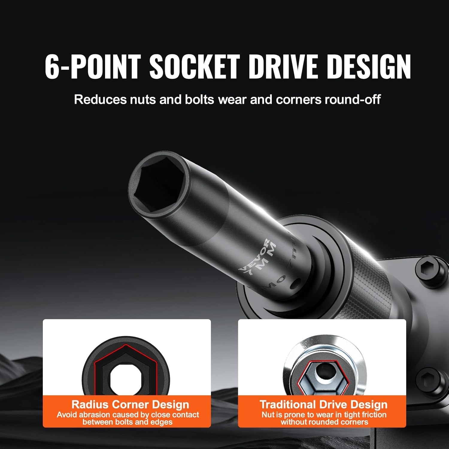 Efficient 1/2″ Cr-Mo Drive Socket Set: 9 Deep Impact Sockets with Clear Markings