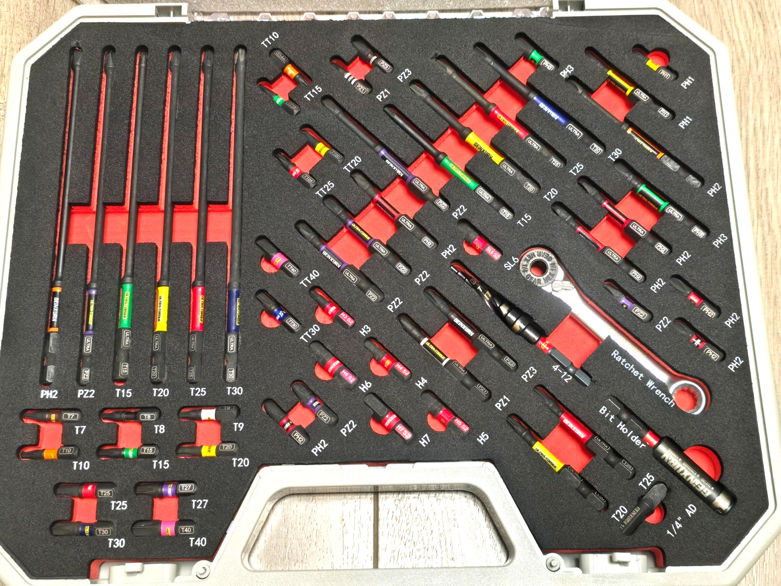 Geinxurn 58pc 1/4″ dr Hex Mini Bit Set w/ Step Drill & Micro Bit Ratchet & Case