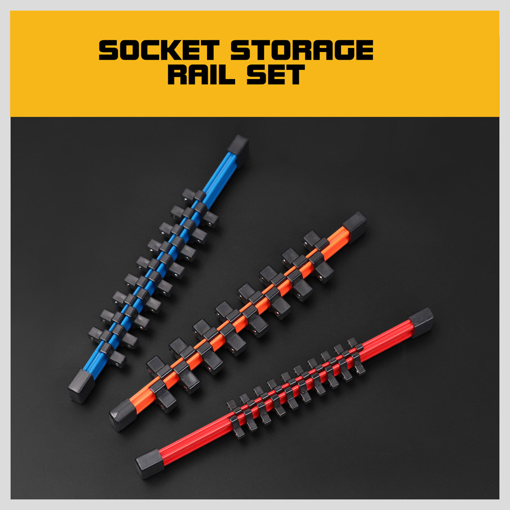 HORUSDY 3Pc Socket Organizer Holder Double Side Storage Rail Rack 1/4″ 3/8″ 1/2″