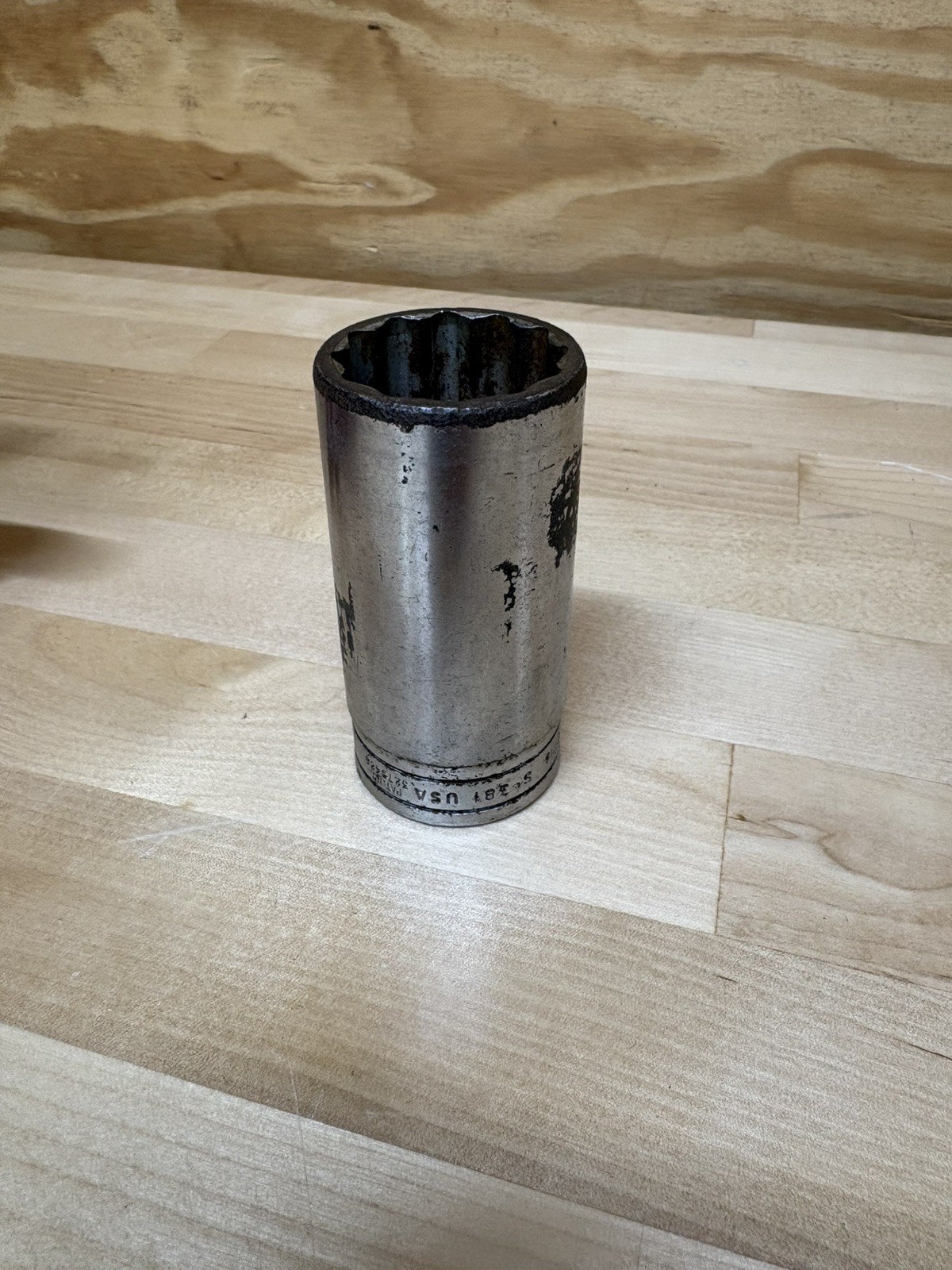SNAP-ON TOOLS No. S-381 SAE Chrome 12pt Deep Flank Drive Socket 1-3/16″ U.S.A.