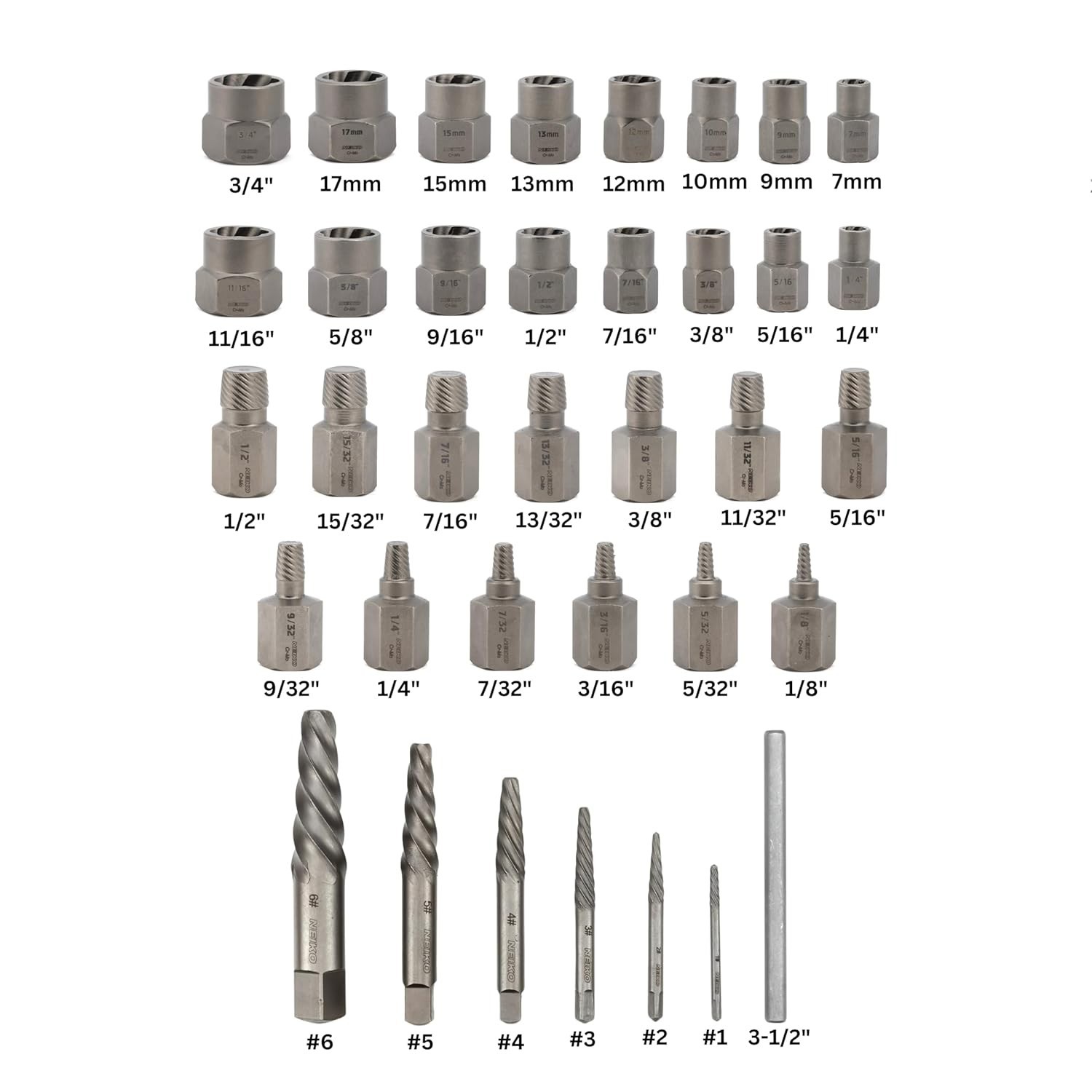 Master Screw, Nut, & Bolt Extractor Set – 36 Piece, CR-Mo, Impact Nut & Bolt …
