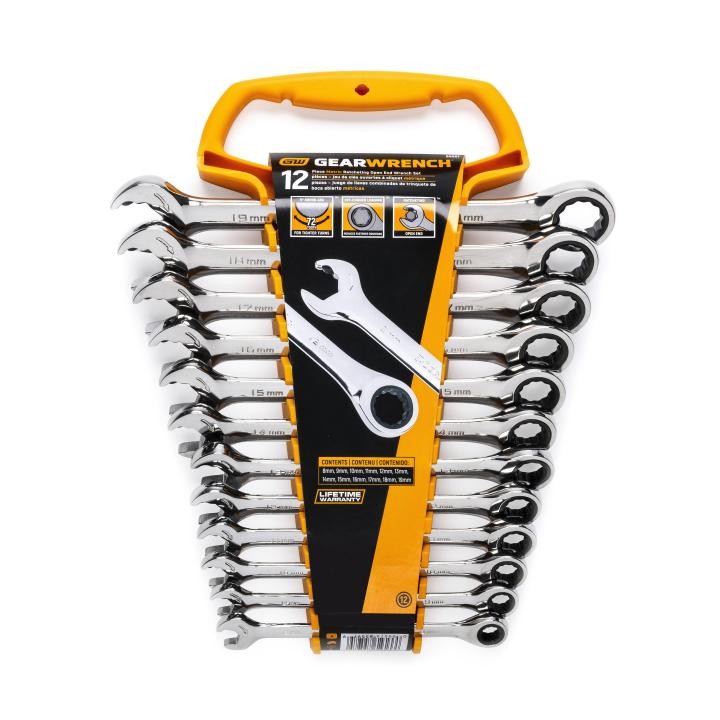 GearWrench 85597 Open End Ratcheting Metric Wrench Set, 12 Pieces
