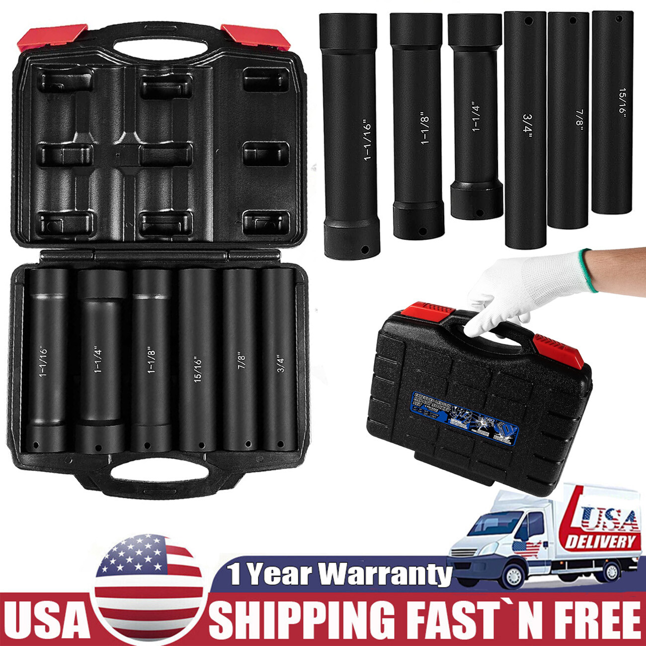 1/2 Inch Drive Heavy Duty Extended Length Impact Socket 3/4″ 7/8″ 15/16″ 1-1/16″