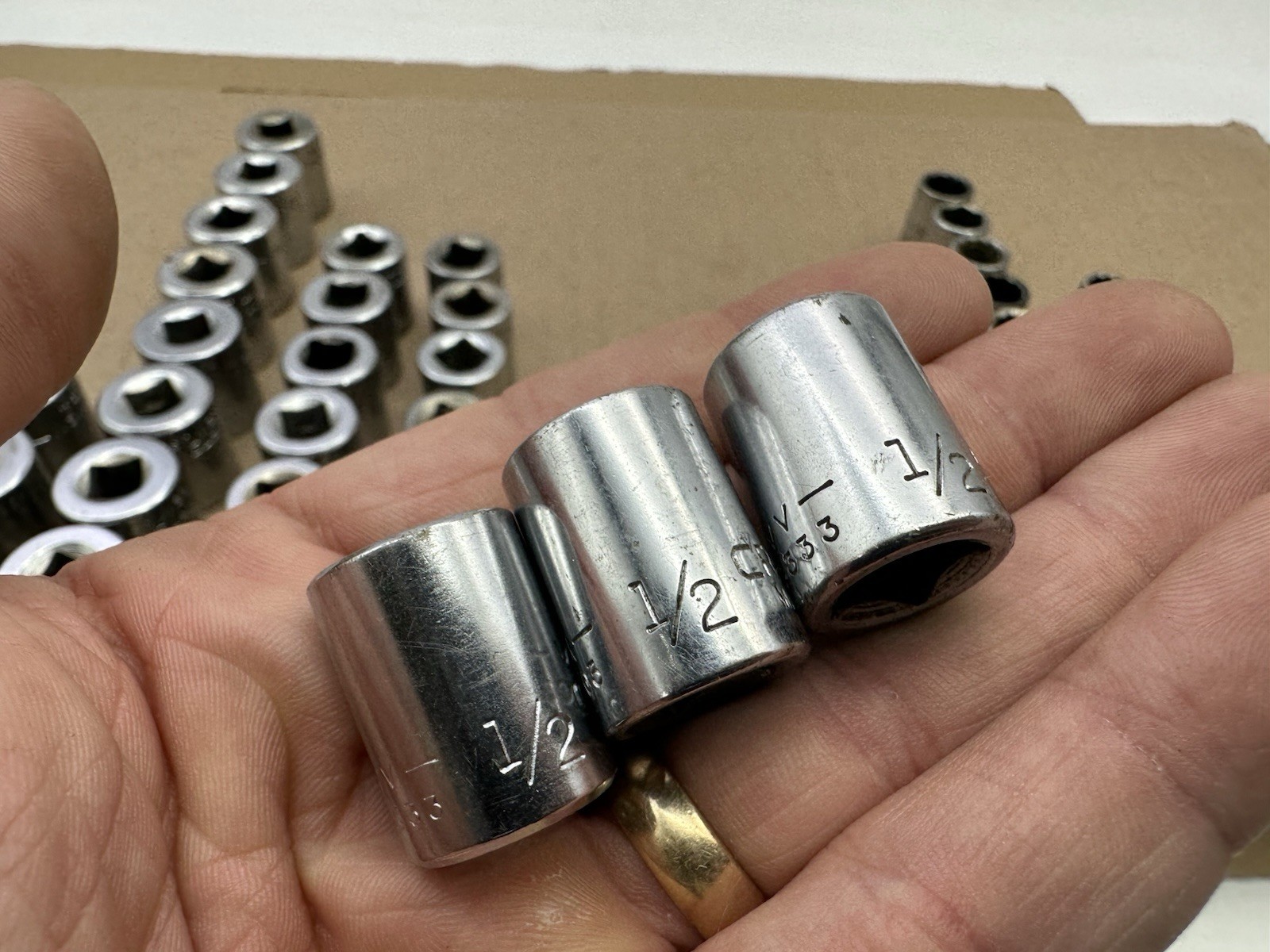 Vintage Craftman VV 49pc Set SAE 3/8″ Dr 12/6 Pt Socket Lot – 3/8-3/4” Vtg USA
