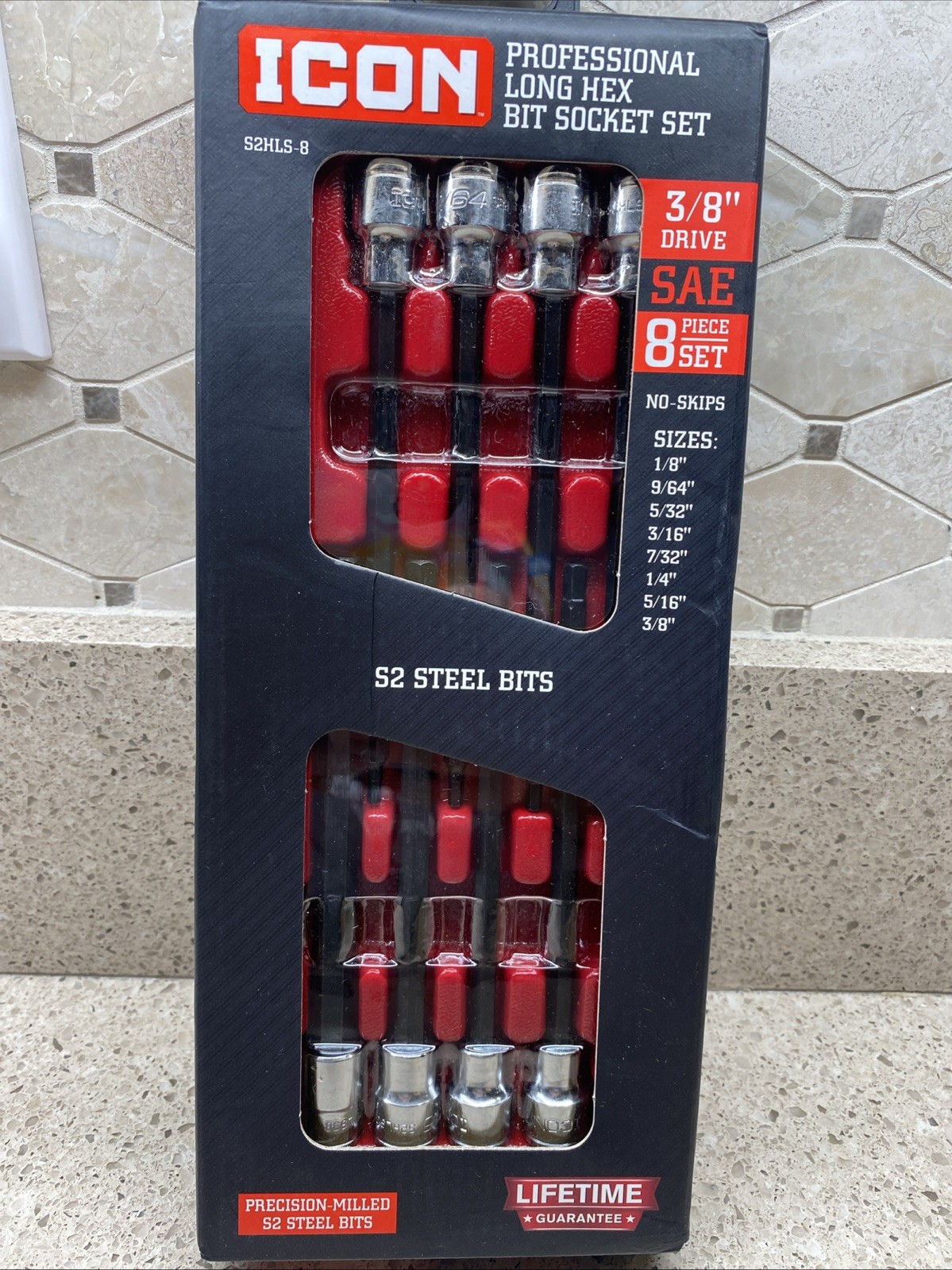 NEW ICON 3/8” Drive SAE Long Hex Bit Socket Set 8-Piece S2HS-8 59754