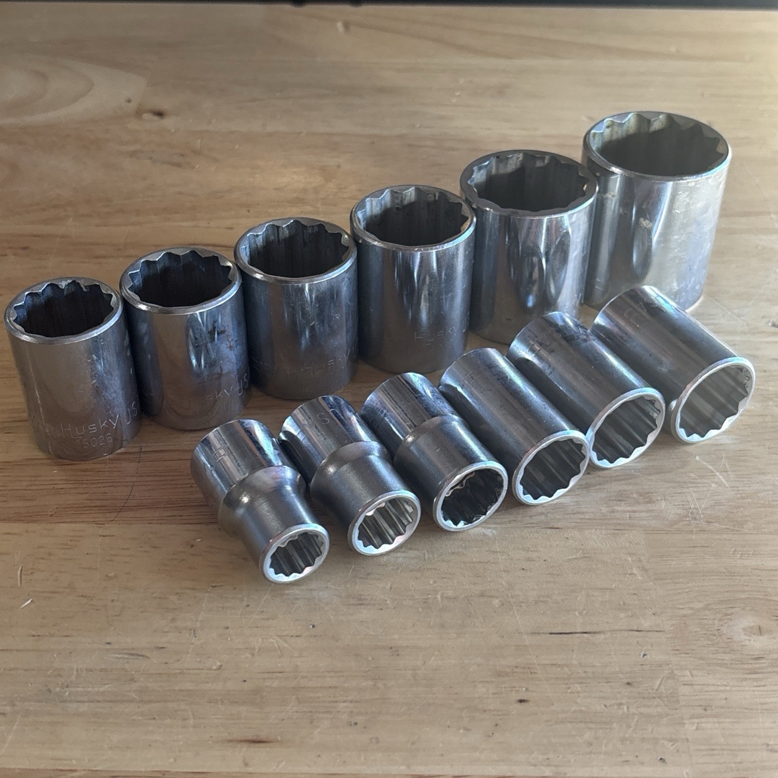 Husky SAE Shallow Socket Set 1/2″ Drive 12 Point 7/16″ to 1-1/4″ Vtg USA READ