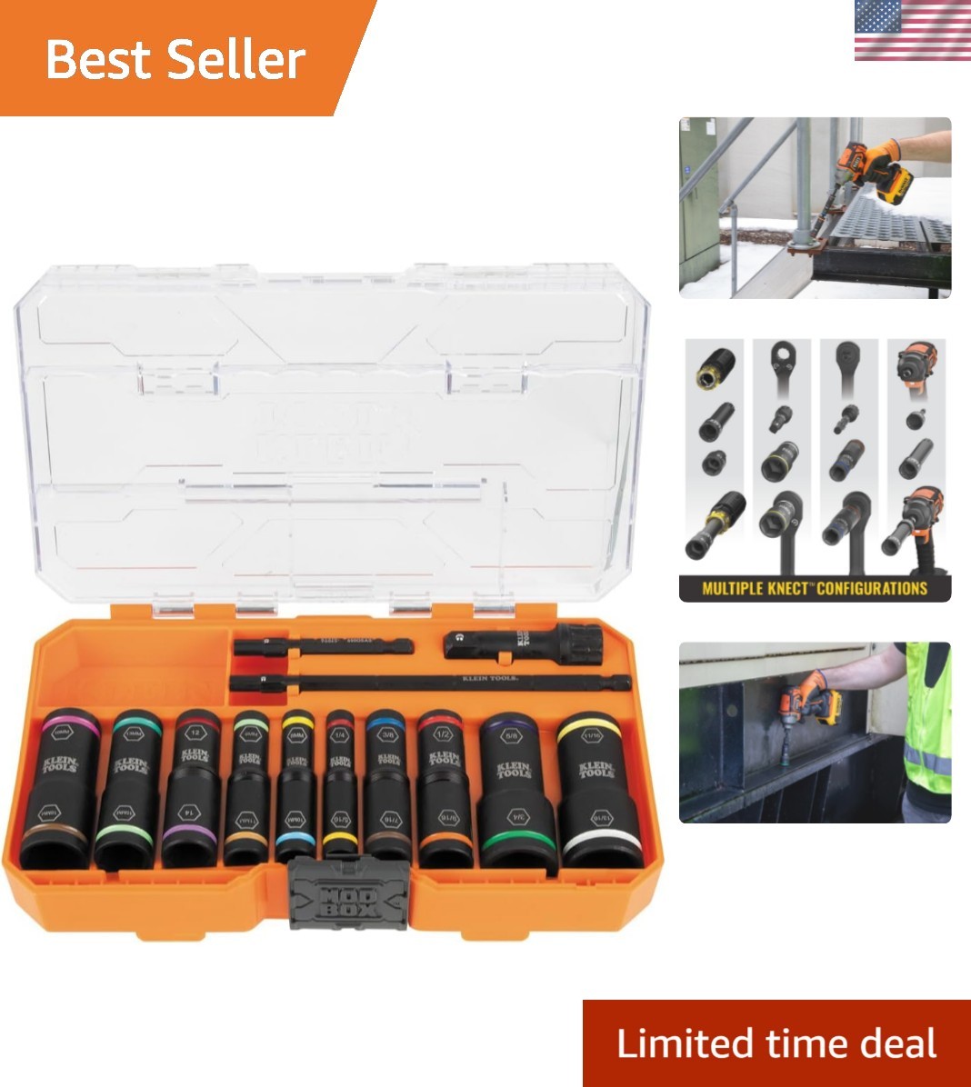 Klein Tools 65239 KNECT Flip-20: Durable Impact Socket Set with MODbox Storage