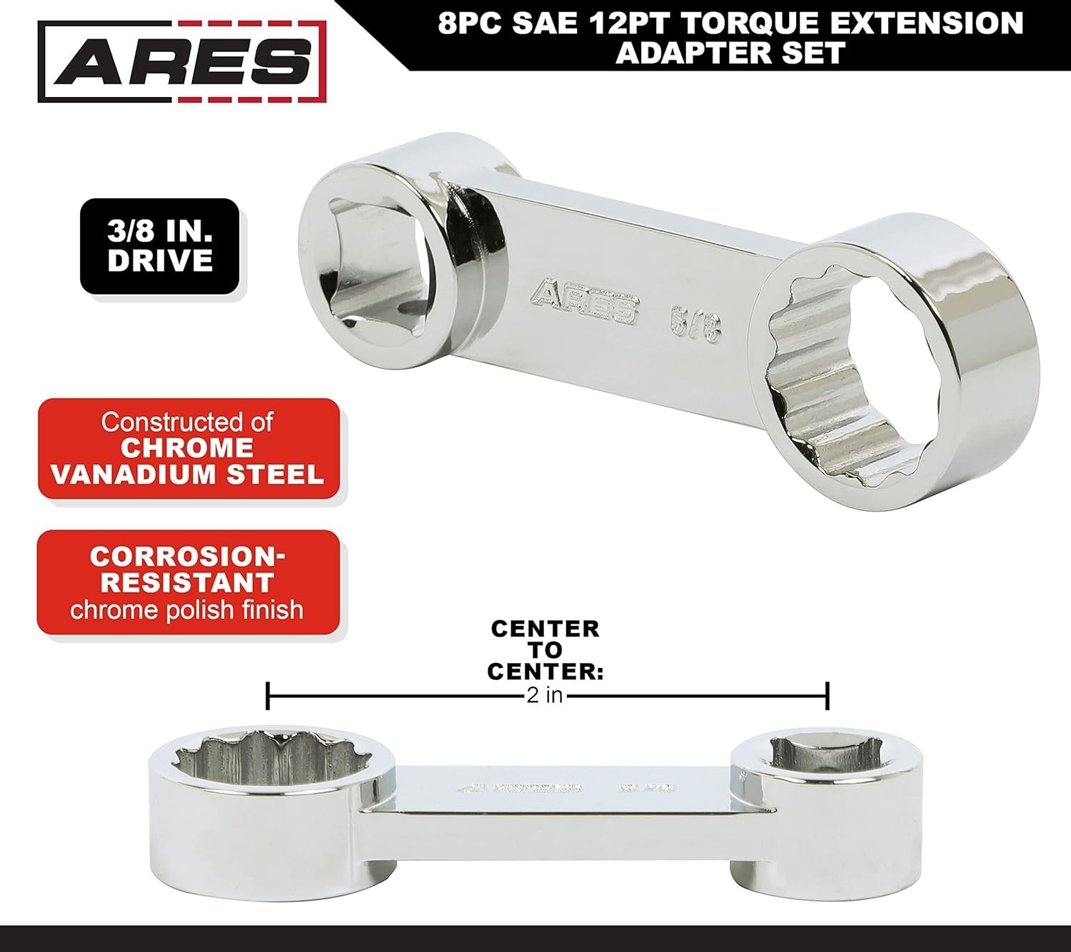 Piece SAE 12-Point Box End Torque Adapter Extension Set – 3/8-Inch Drive – 2-Inc