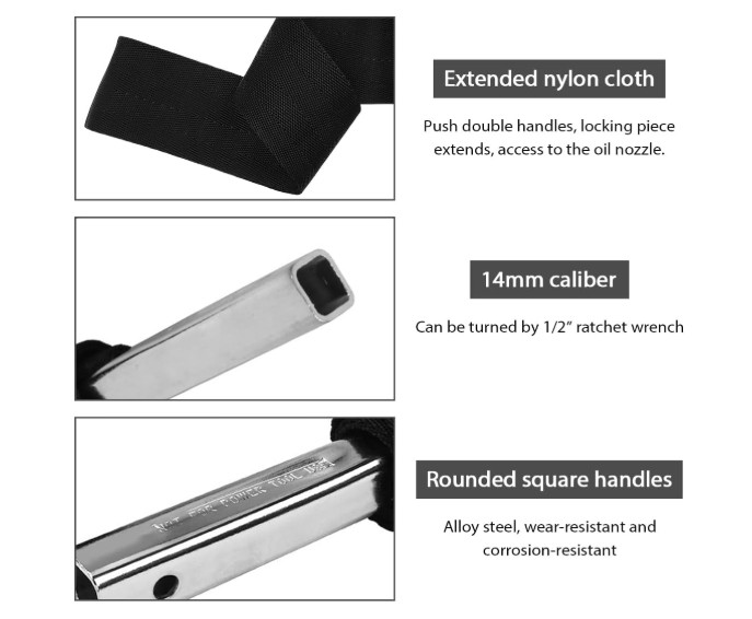 Nylon Strap Oil Filter Wrench, 1/2″ Drive Belt Type Wrench Silver & Black