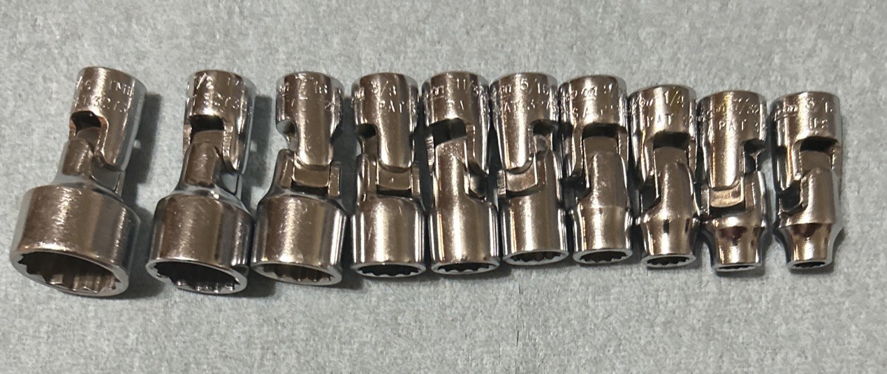 VTG Snap On 1/4 Dr 10pc TMU Swivel Flex Sockets 3/16” Thru 9/16” 12pt USA