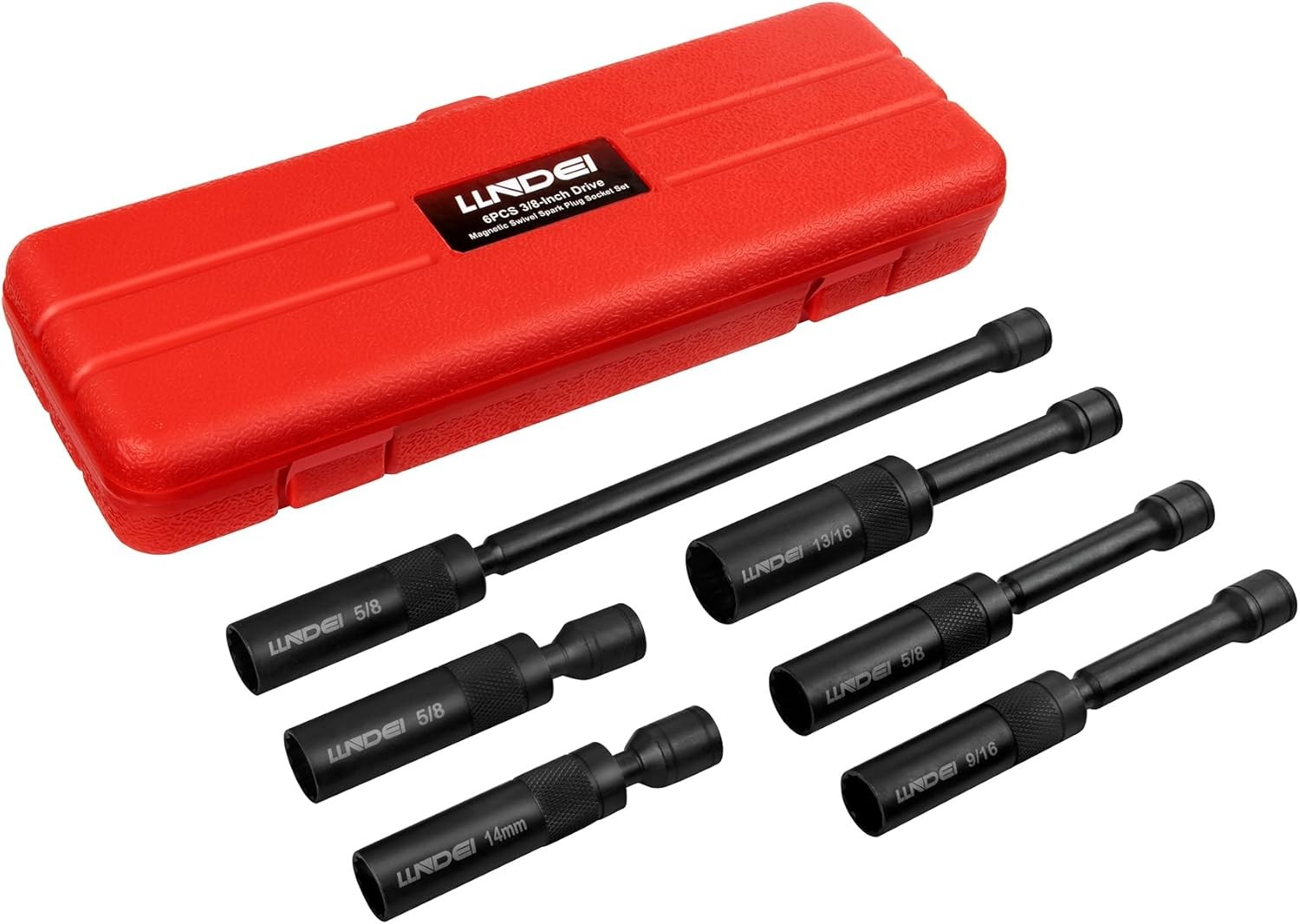 6Pc 3/8″ Drive Magnetic Swivel Spark Plug Socket Set 12-Point Thin Wall