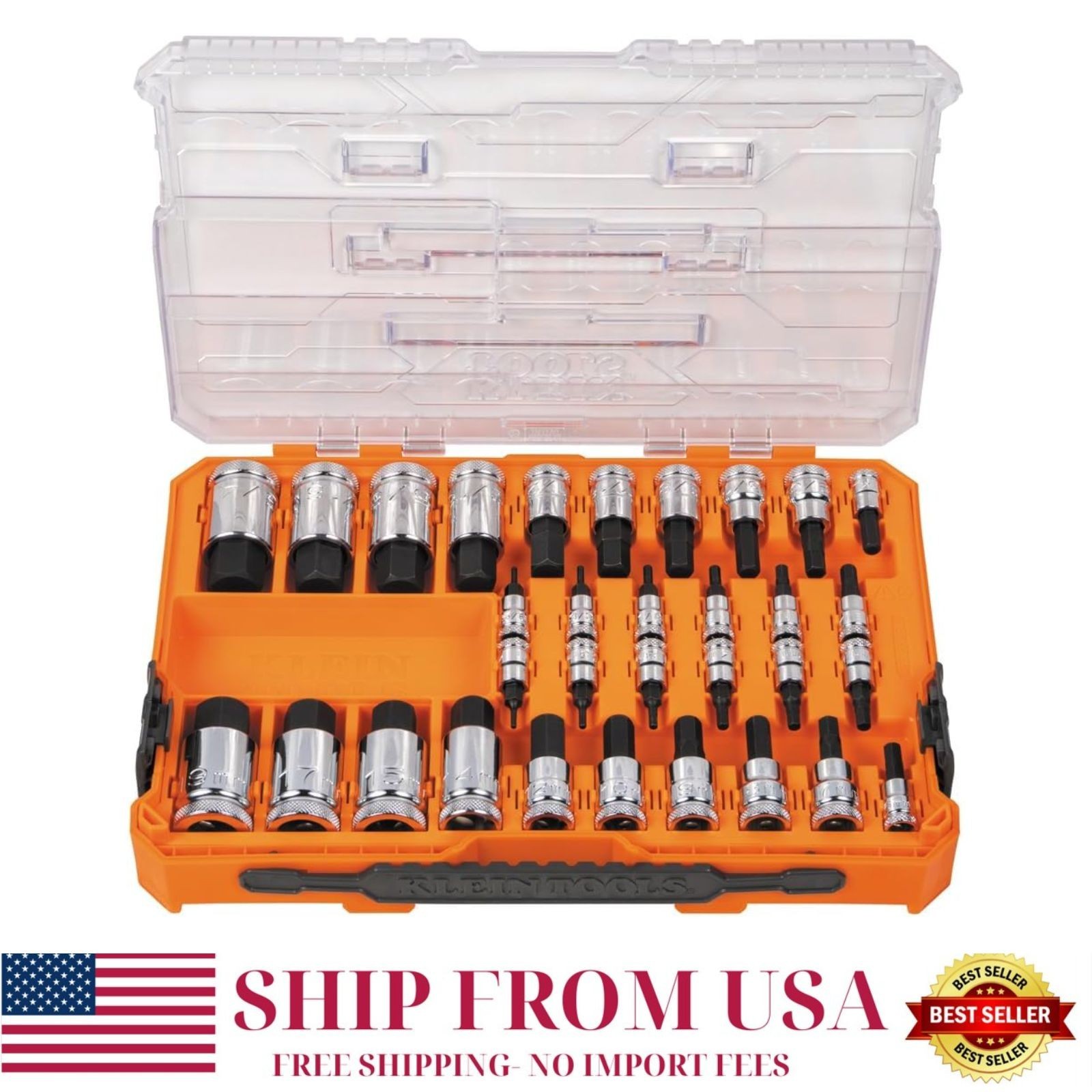Klein Tools 32-Pc Hex Bit Socket Set, SAE & Metric with MODbox Case