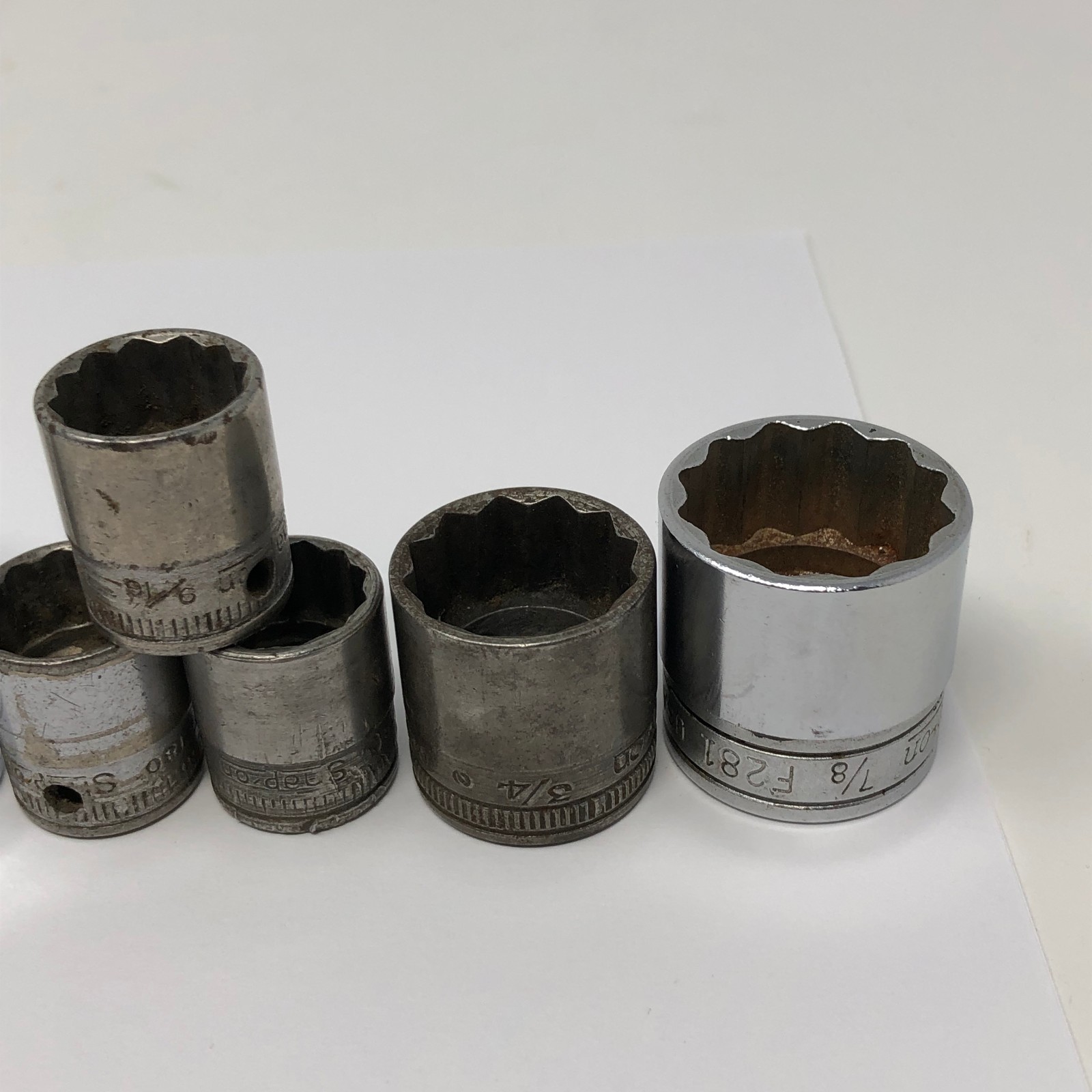 16 Snap On 3/8 Drive Socket Lot 12pt 1/4 5/16 3/8 7/16 9/16 3/4 7/8 Vintage USED