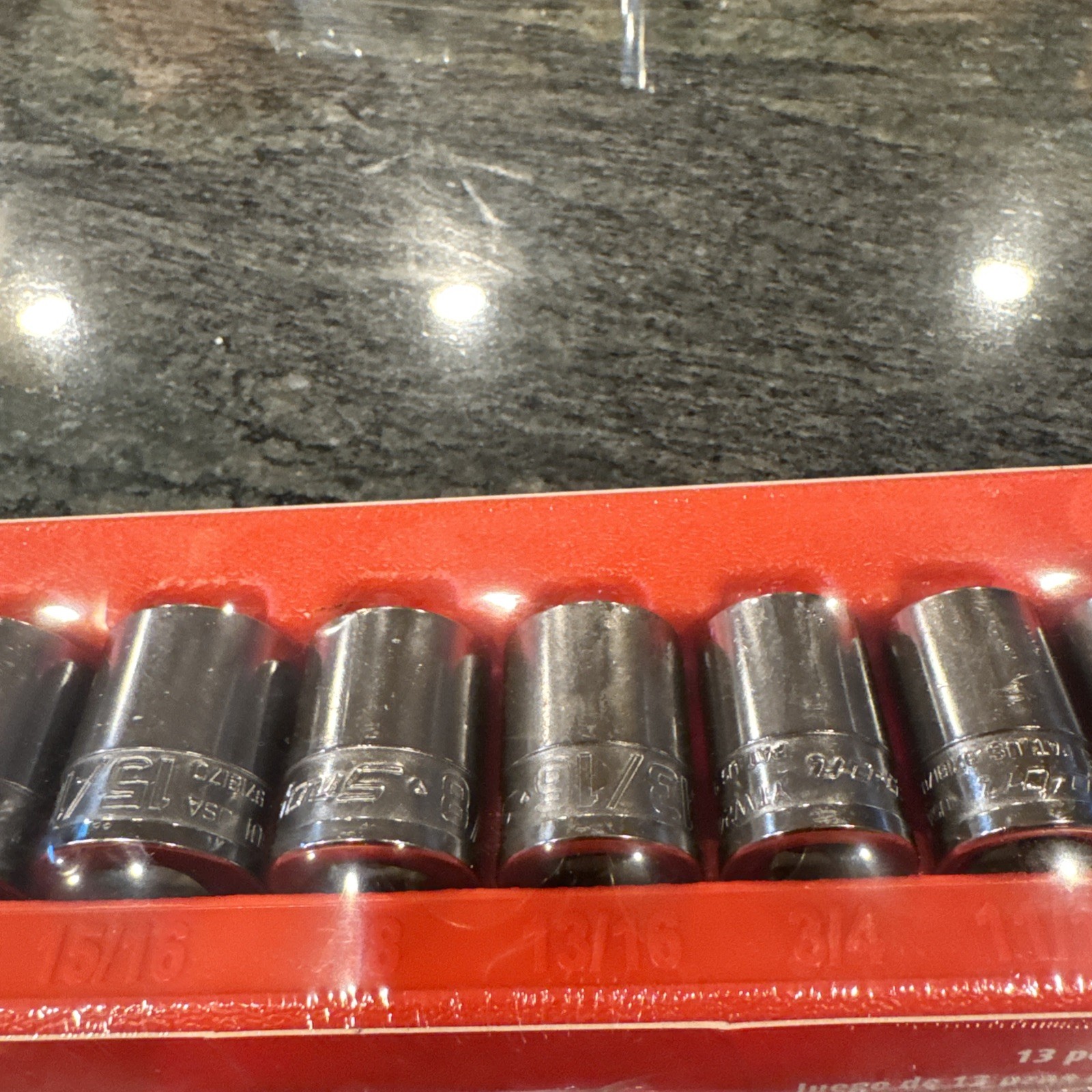 Snap On 313ytwy 13 pc 1/2” drive 6 point sae xtra shallow socket set 3/8”-1-1/8”