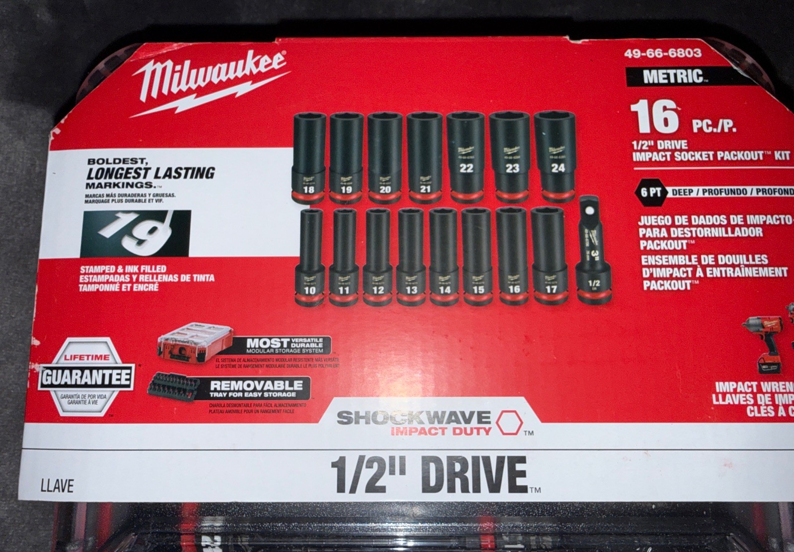 Milwaukee 49-66-6803 SHOCKWAVE Impact Duty Socket 1/2 in. Dr 16Pc MM PACKOUT Set