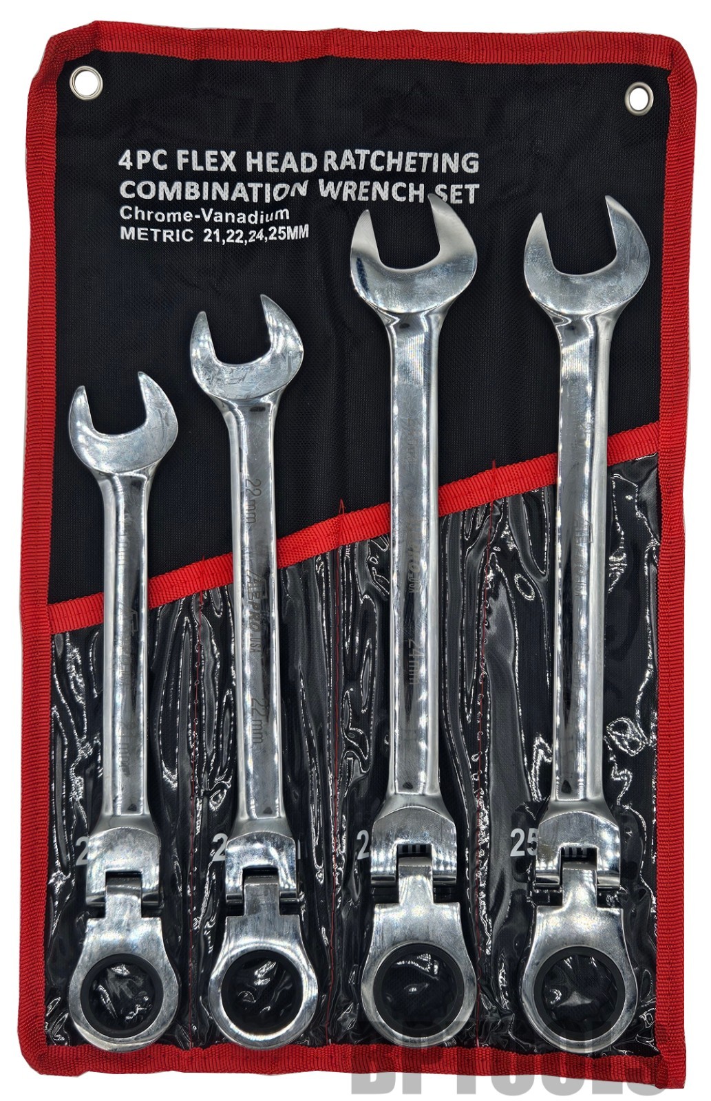 4pc Jumbo Flex Head Ratcheting Combination Wrench Set 12pt Metric 21 22 24 25mm