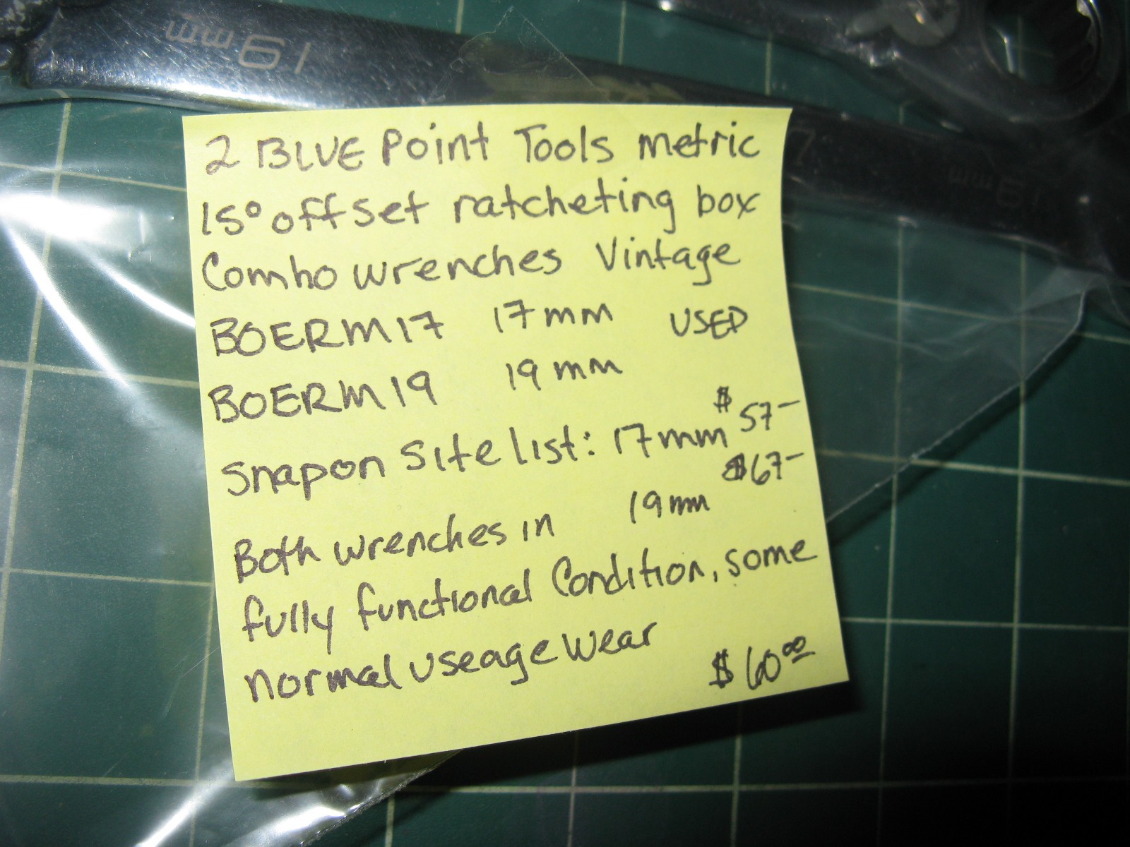 BLUE POINT METRIC 15 deg Offset Ratcheting Combo Wrenches 17mm 19mm *USED*