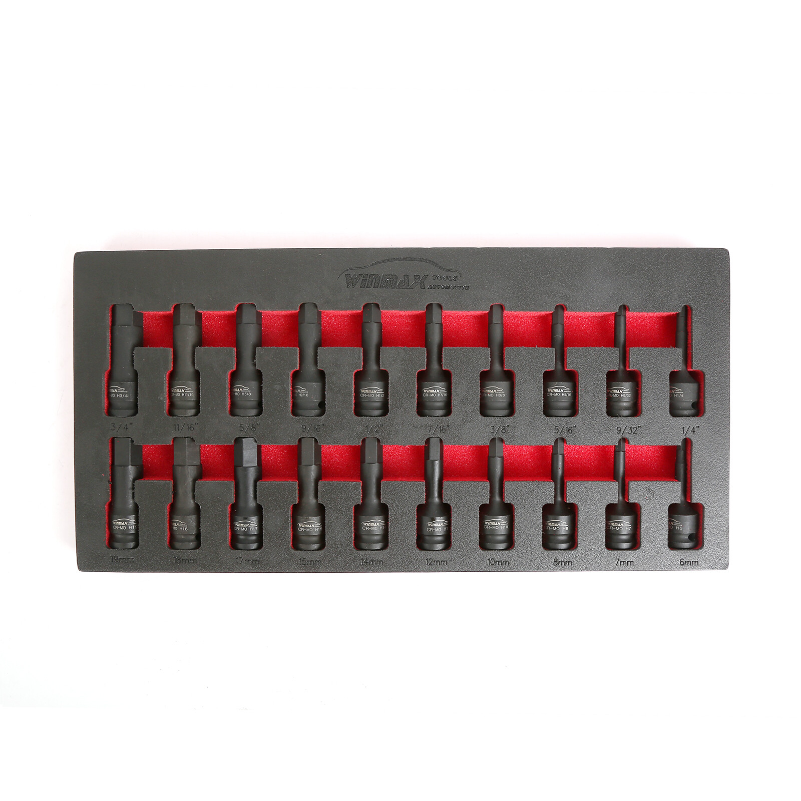 20PC 1/2″ Dr Impact Hex Driver Set SAE/Metric Size Cr-Mo Steel Socket 1/4″- 3/4″