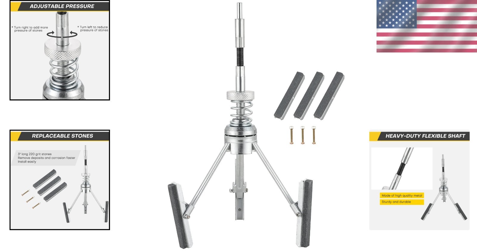 Engine Cylinder Hone Tool 2-7 Inch Adjustable Deglazer with 3PCS 220 Grit Stones