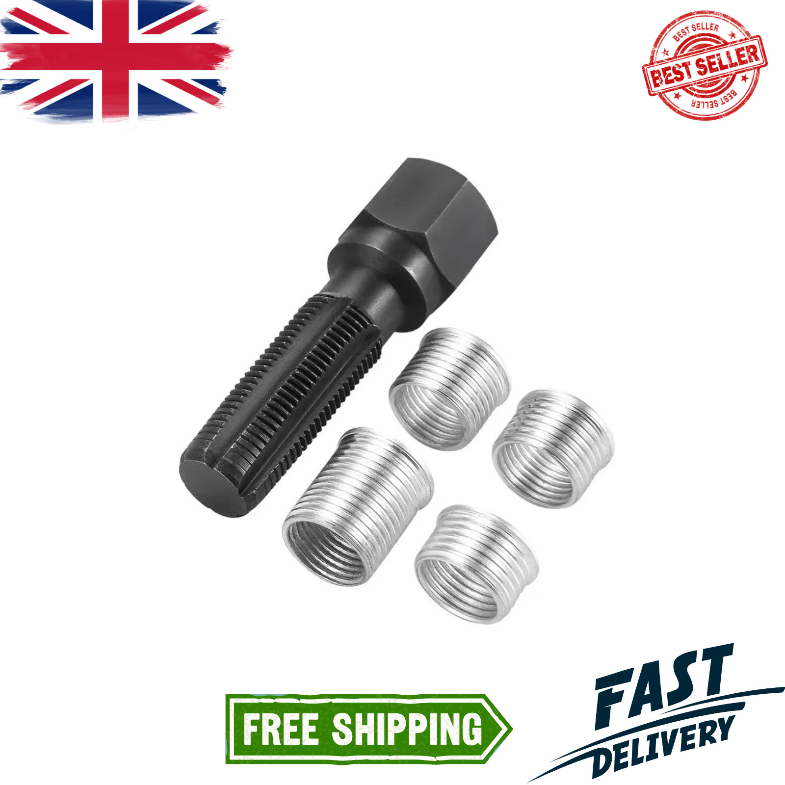 14mm Spark Plug Rethread Thread Repair Kit Helicoil Reamer Tap Tool w/ 4 Inserts