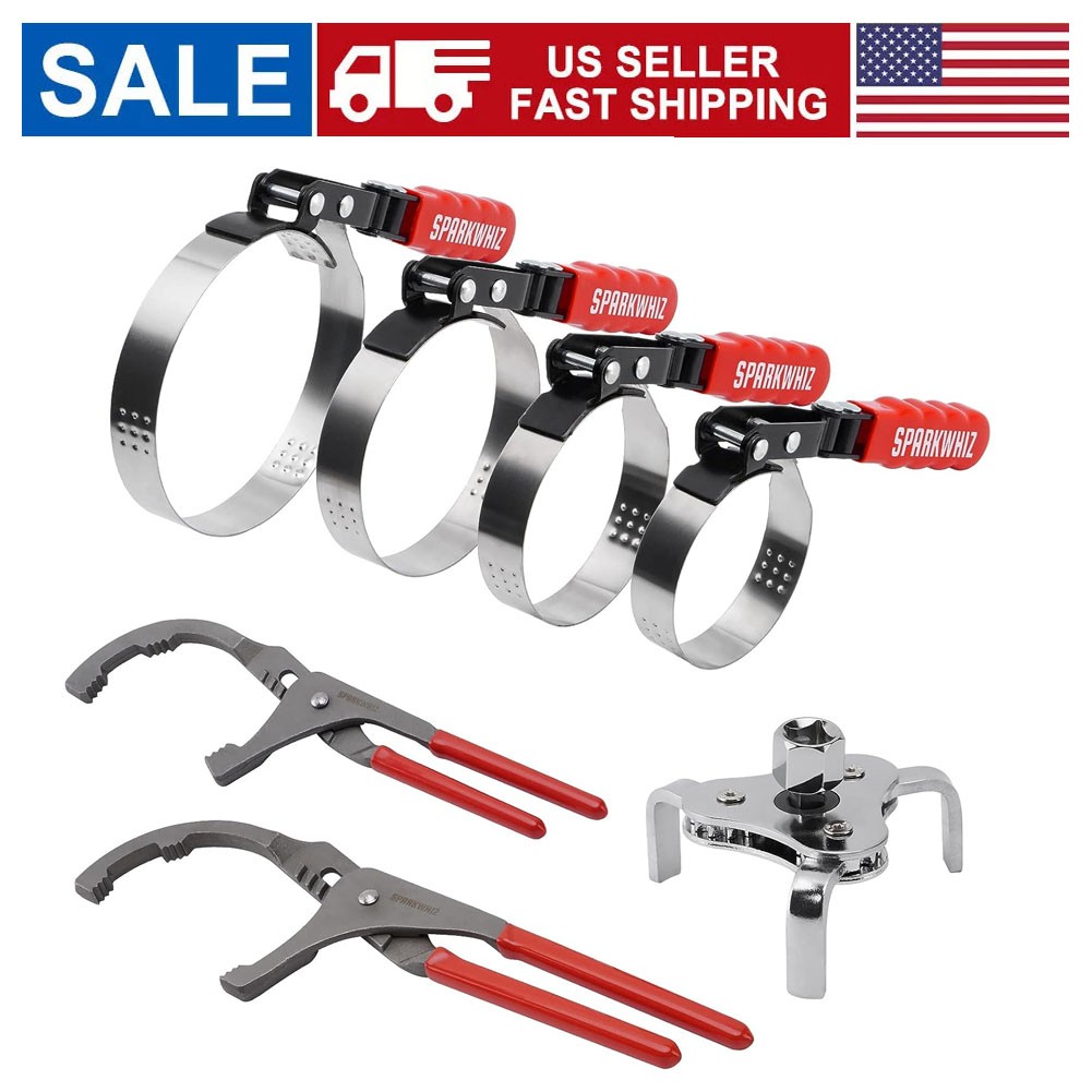 Heavy Duty 7xStandard Oil Filter Swivel Wrench Set w/Oil Filter Plier Adjustable