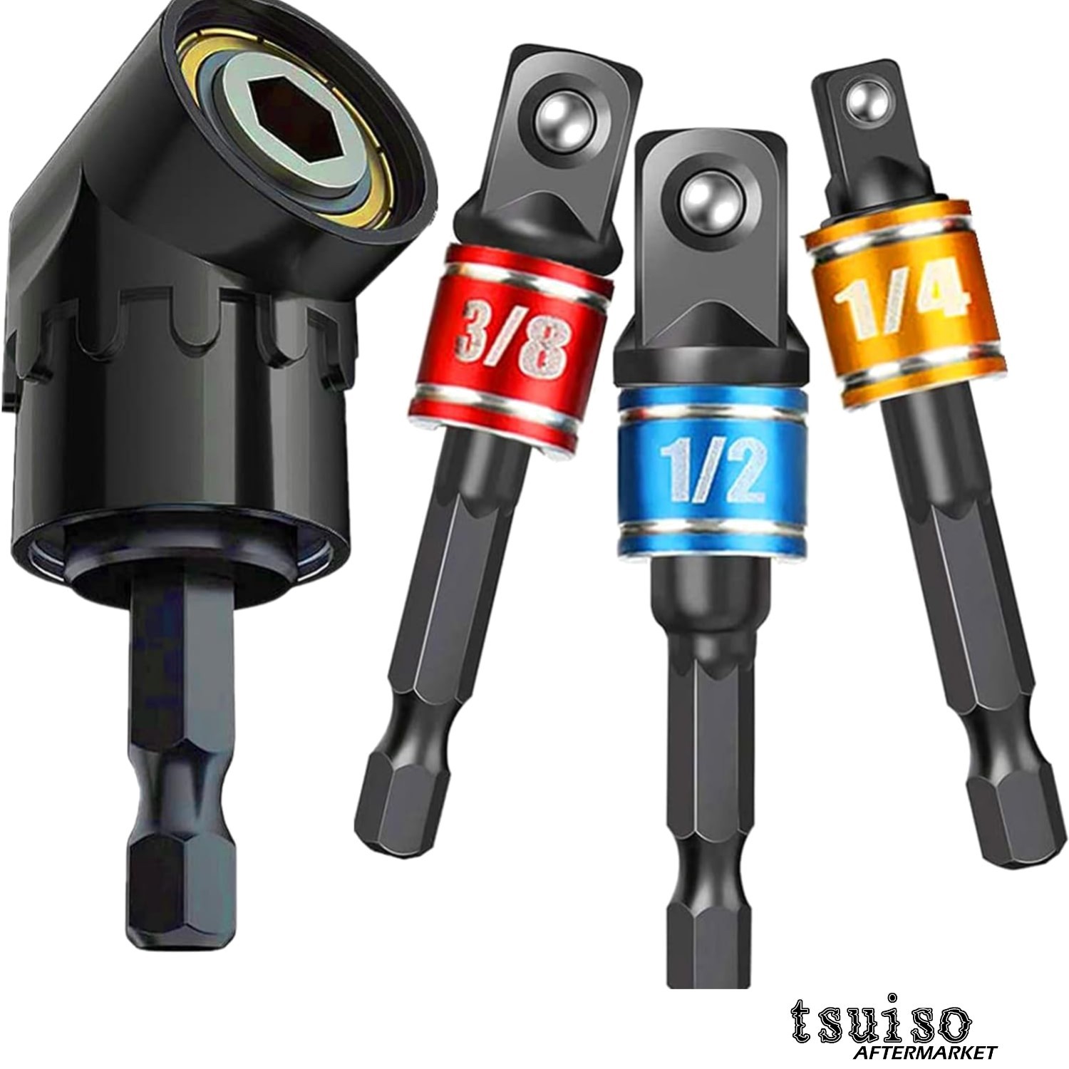 Versatile Impact Socket Adapter Set with 105 Degree Drill Attachment – 4 Pieces