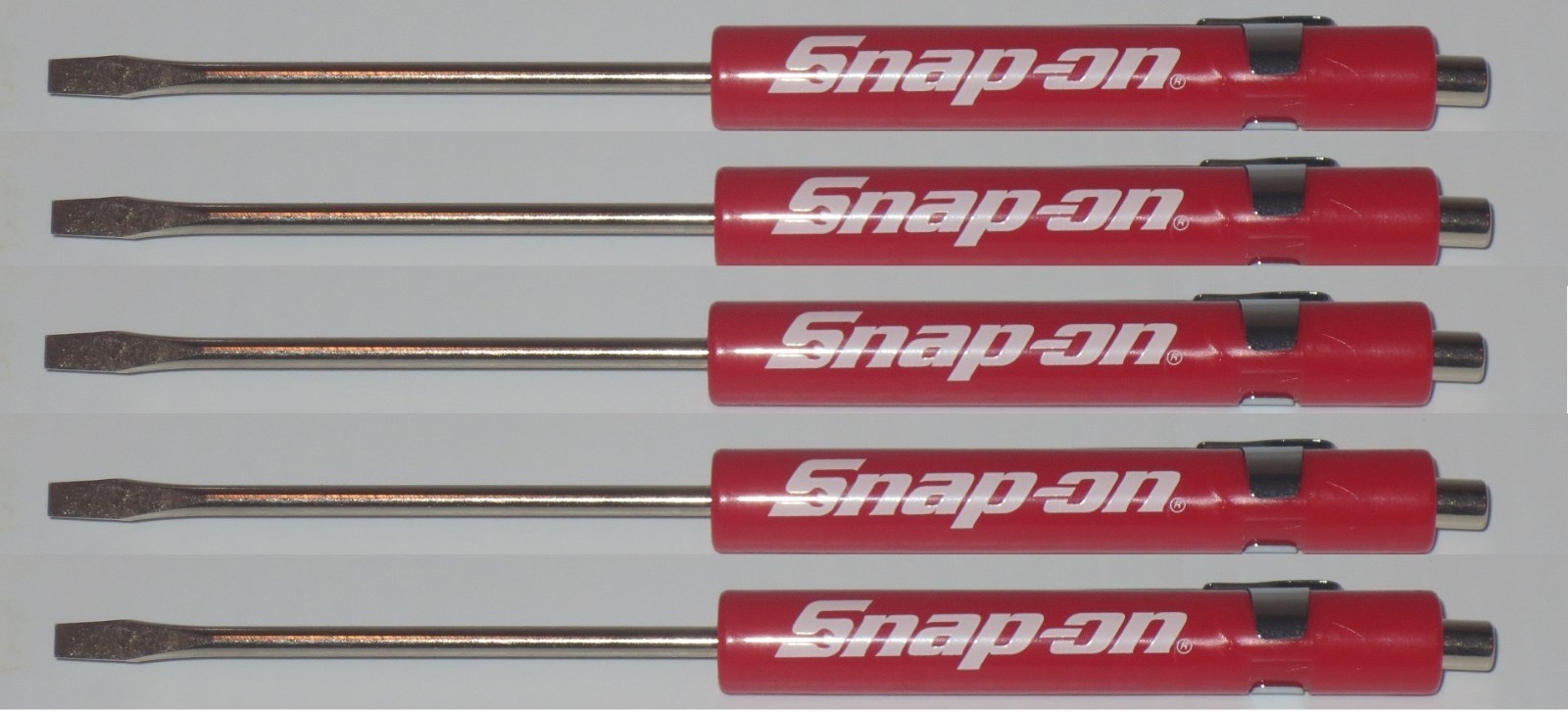 5 Snap on PROMO Screwdriver, Pocket, Flat Tip Screwdrivers, RED ~ Magnetic .NEW.
