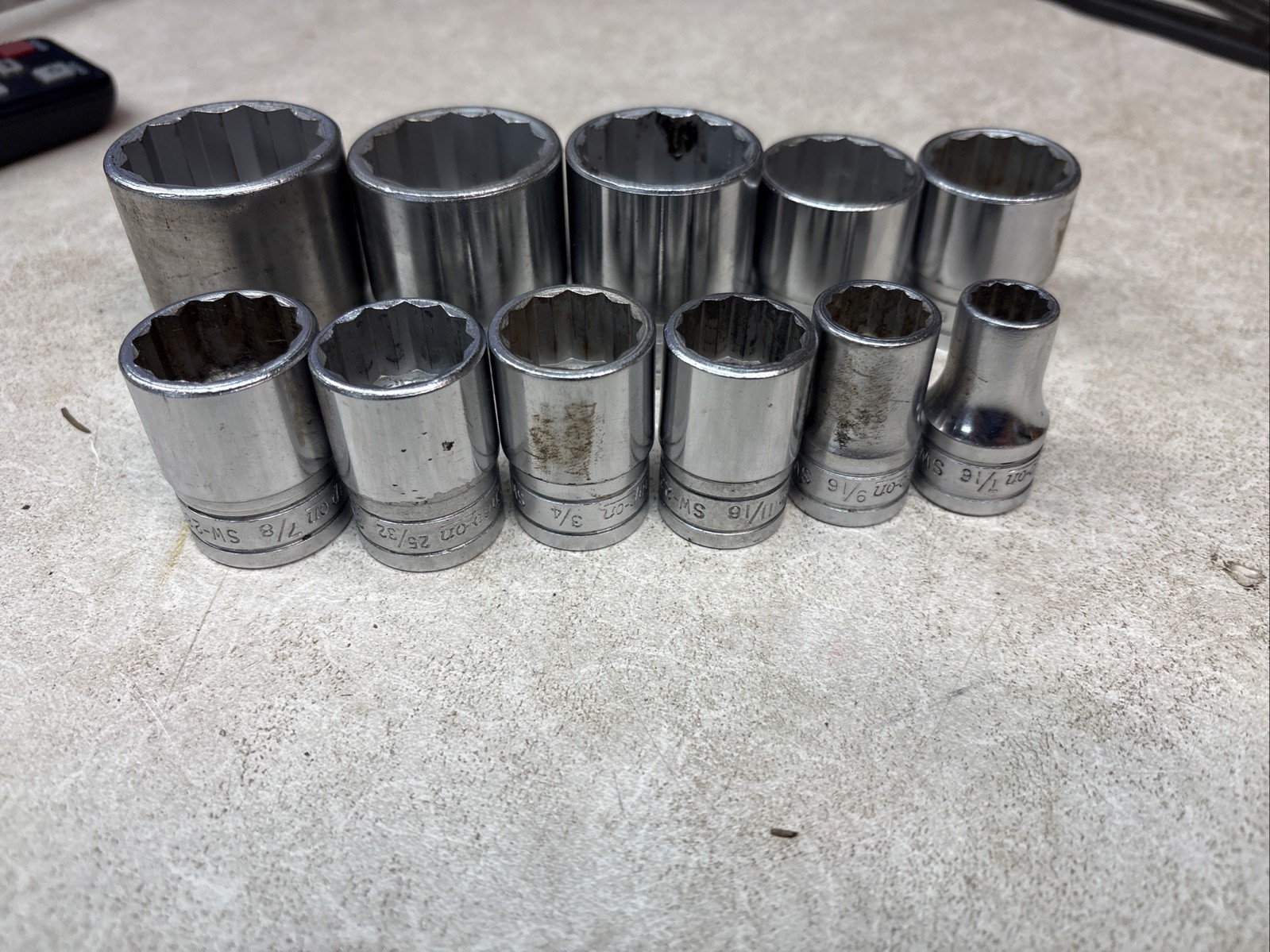 11 Snap-on SW 401 – 141 Socket Set Sae 12 Point 1-1/4″ to 7/16 1/2″ Drive
