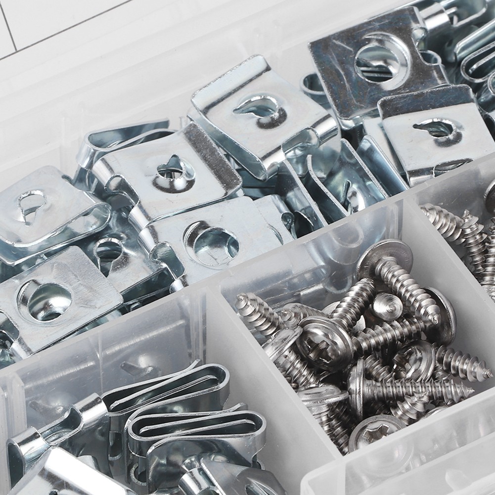 200pcs Set Manganese Steel UClips With Self Tapping Screws Kit Assortment Fixing