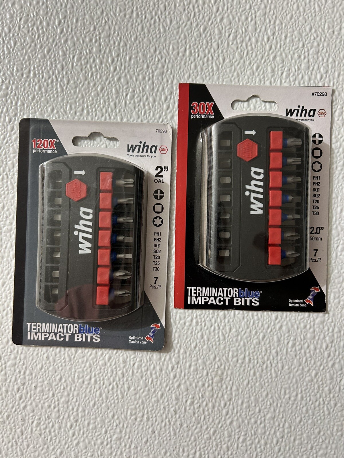 Two (2) WIHA 7 Piece Terminator Blue Impact Bit Sets ~ 2 Inch ~ 70298