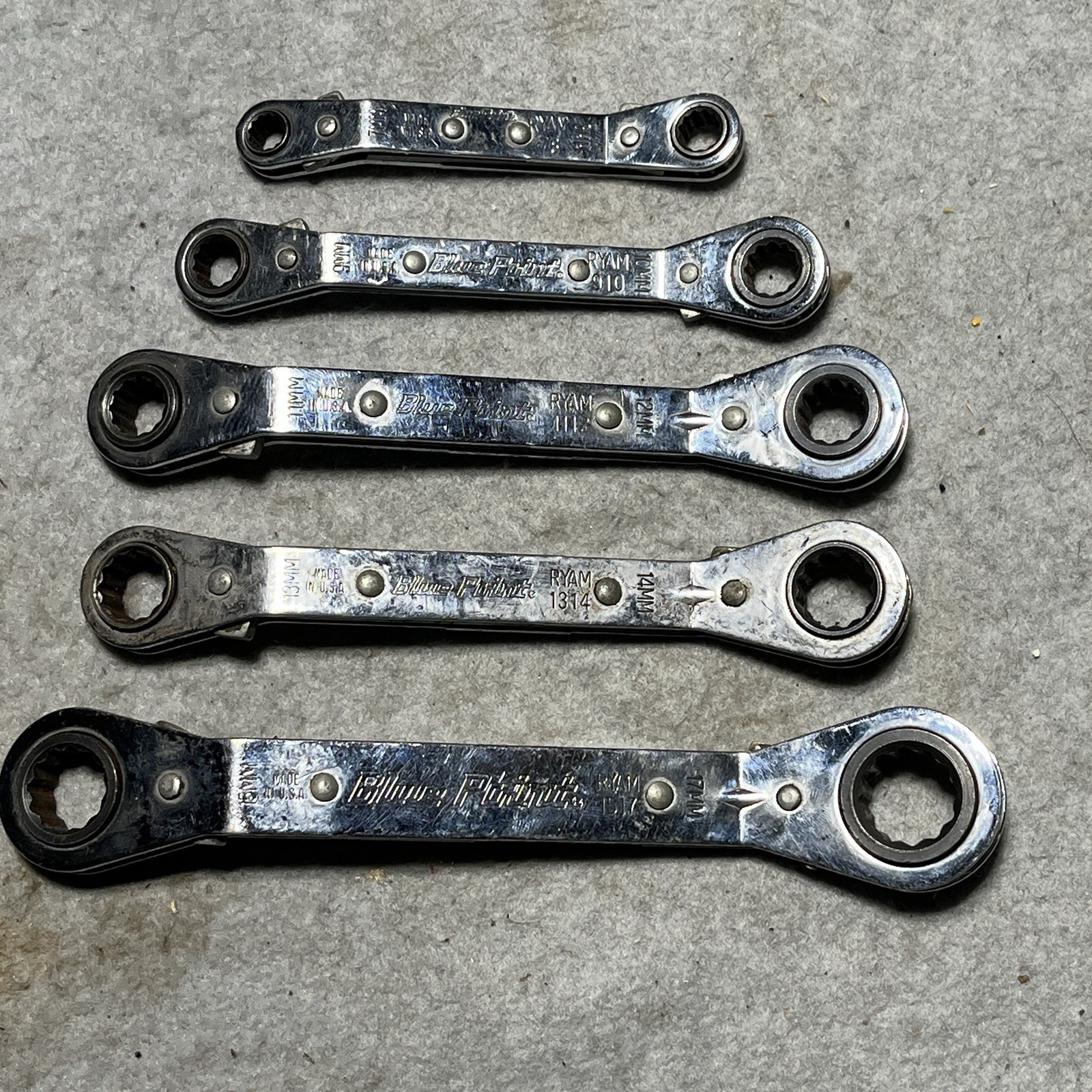 Blue Point by Snap-on Metric Offset Ratcheting Box Wrench 5 pc Set RYAM78 7-17mm