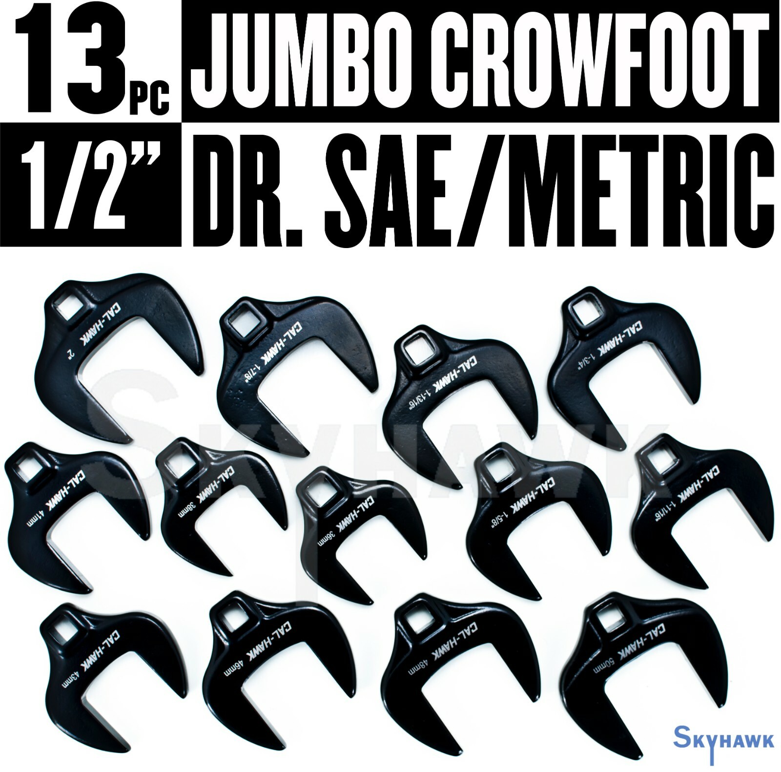 New 13 PC 1/2» DR Chrome Molybdenum CR-MO Jumbo CROWFOOT WRENCH SET SAE METRIC