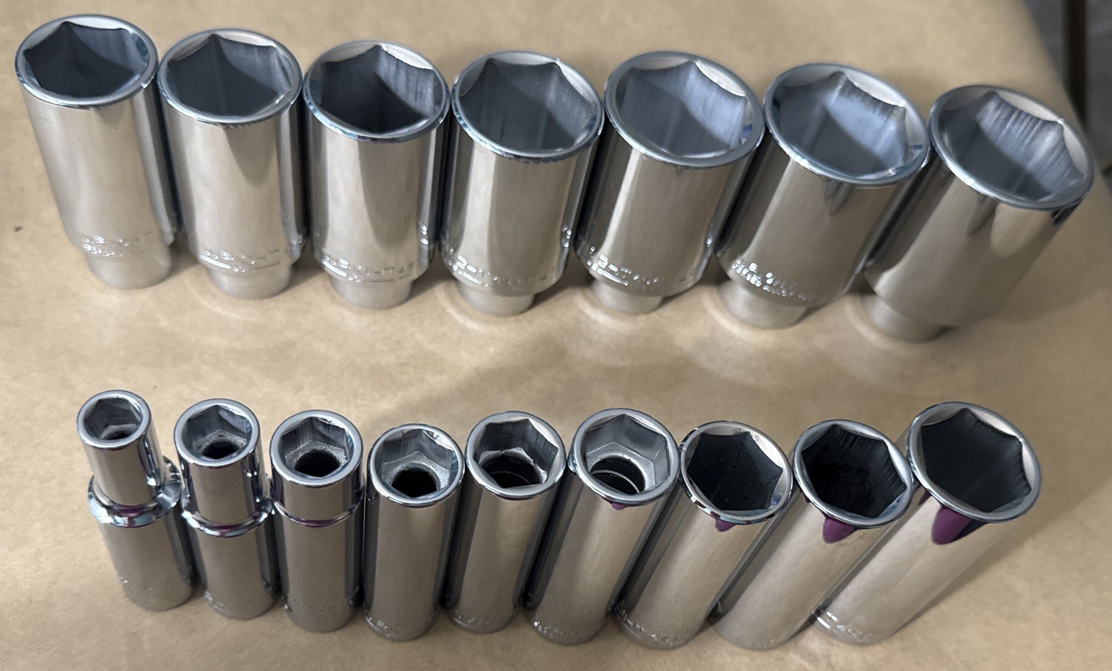 NOS VINTAGE WRIGHT TOOL 1/2” Dr SAE DEEP 16pc SOCKET SET 3/8” To 1-1/2” No 7/8”