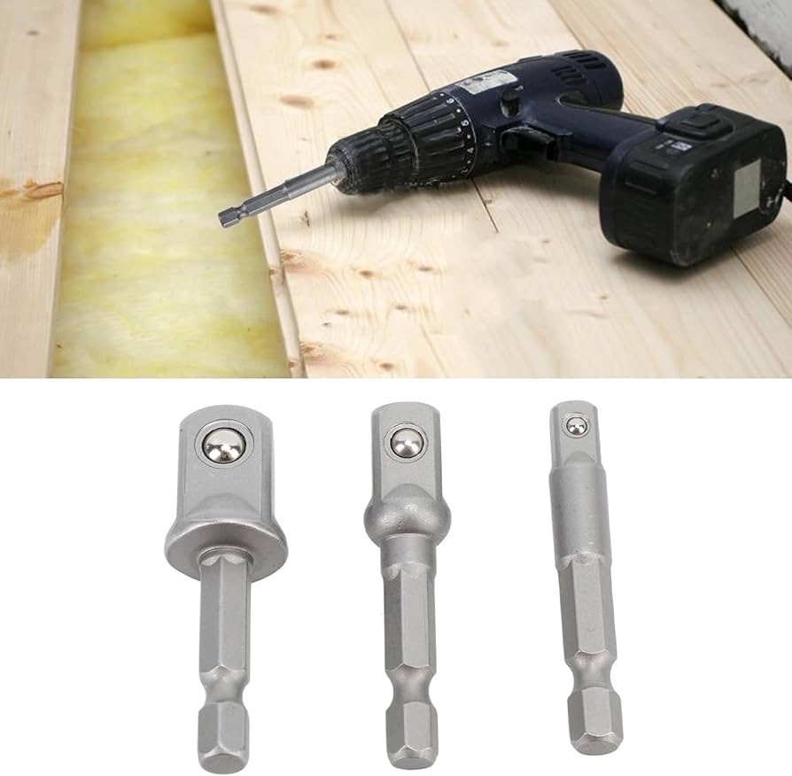 3 Pcs Power Drill Adapter Socket 1/4in 3/8in 1/2in Hex Shank Square Head Drill