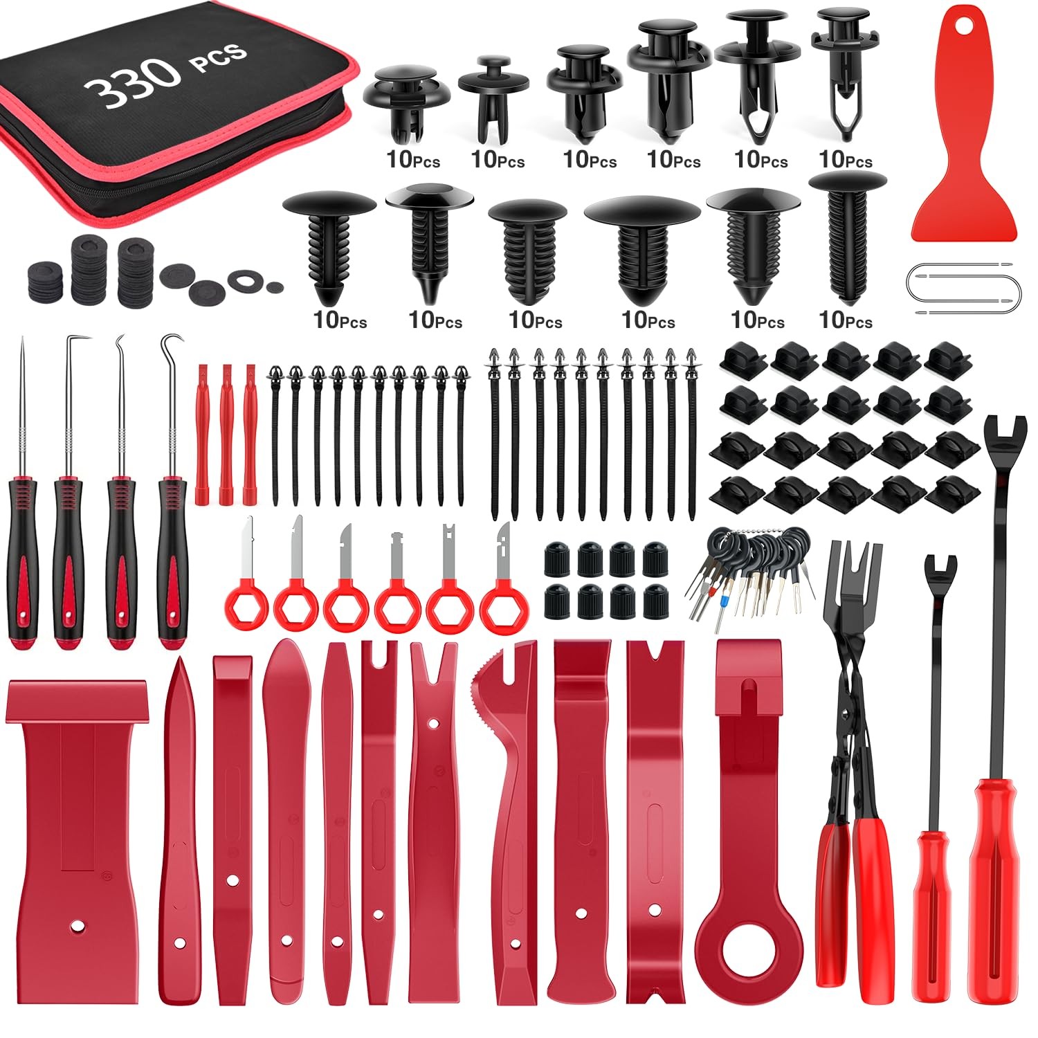 GOOACC 330Pcs Trim Removal Tool, Auto Push Pin 330pcs Clips Kit Red