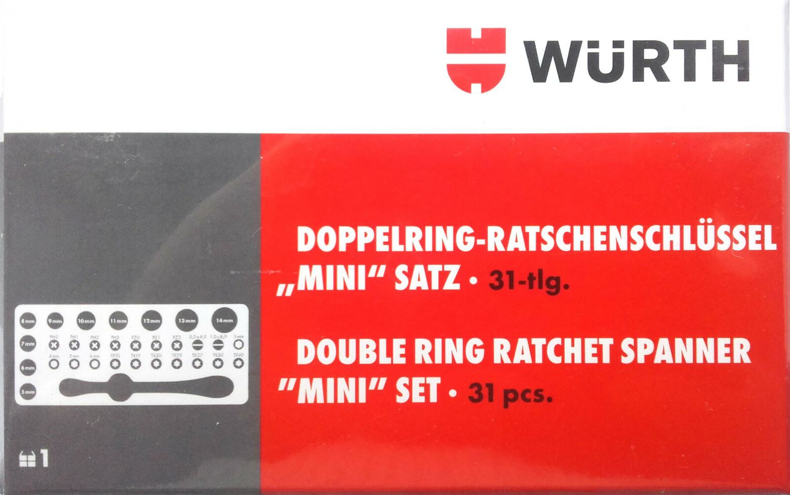 Wurth 096511310 Double Ring Ratchet Spanner Wrench with Bits Mini Set 31pcs