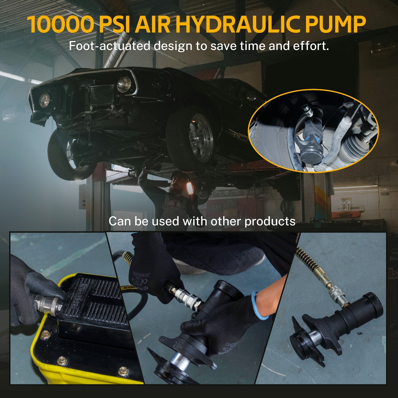 10000 PSI Air Hydraulic Foot Pump & Hydraulic Ball Joint Removal Separator Tool