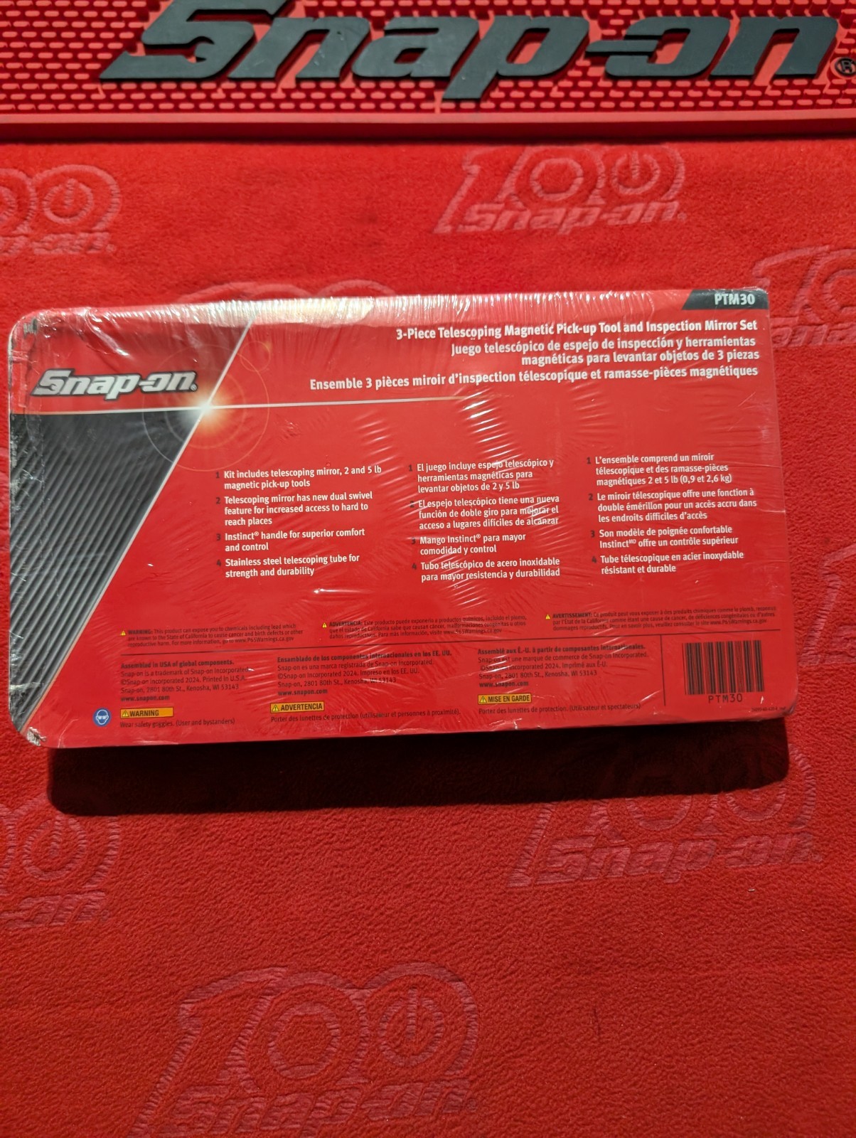 Snap-on BRAND NEW RED 3pc Telescoping Magnetic Pick Up Tool Set #PTM30