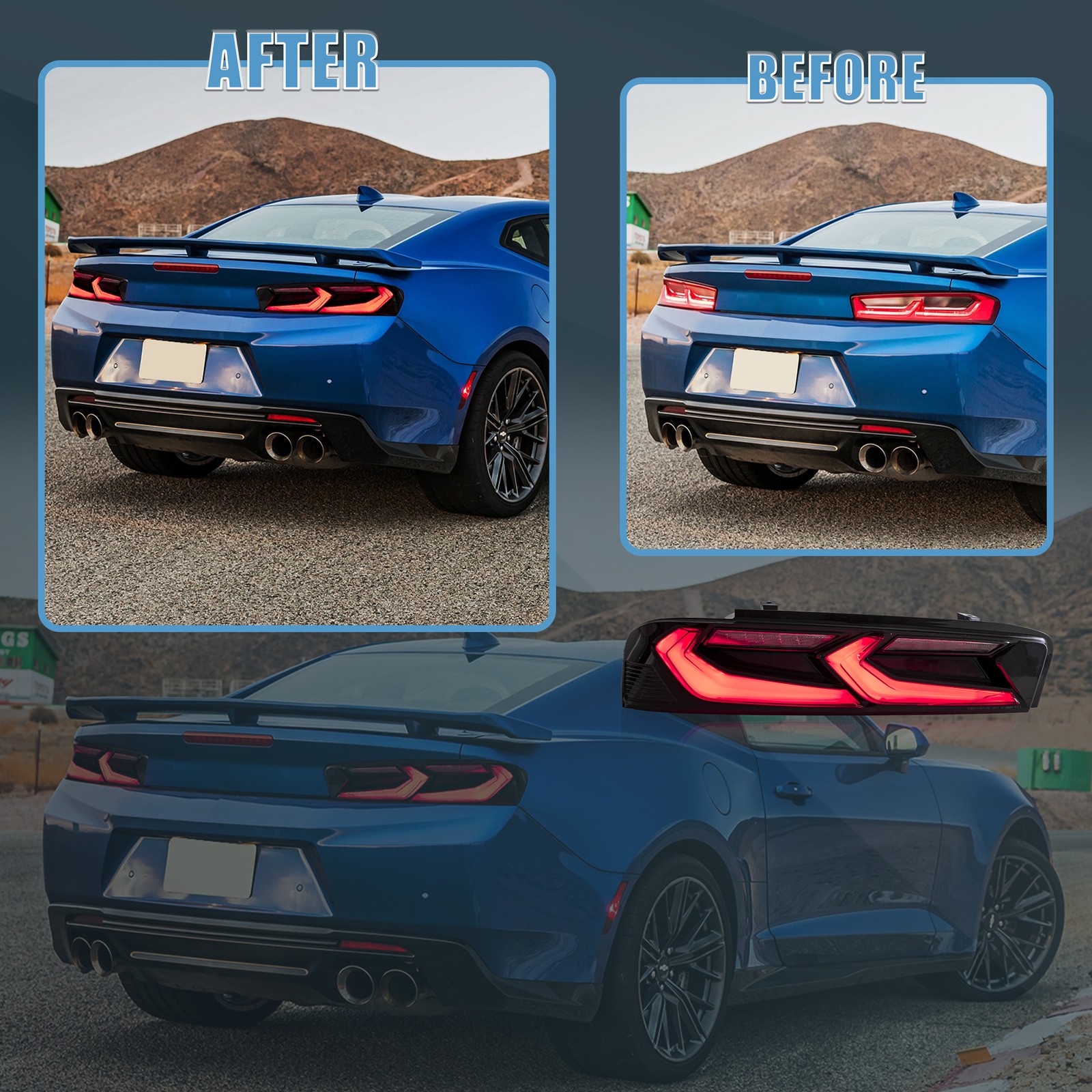 VLAND FULL LED Tail Lights For Chevrolet Camaro 2016-2018 DRL Rear Light Pair