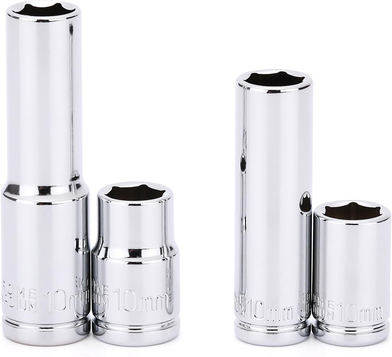 4PCS 1/4″& 3/8″ Drive 10mm Deep&Shallow Socket Set, 6 Point, Cr-V Steel, Mirr…