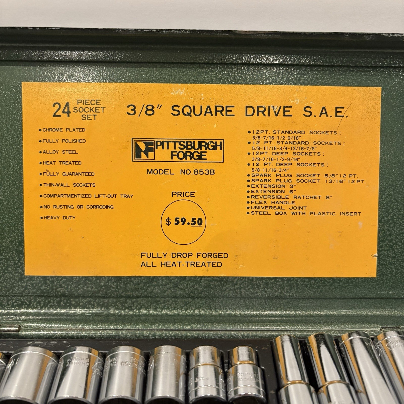 Vintage Pittsburgh Forge 24-piece, 3/8″ square drive SAE socket set