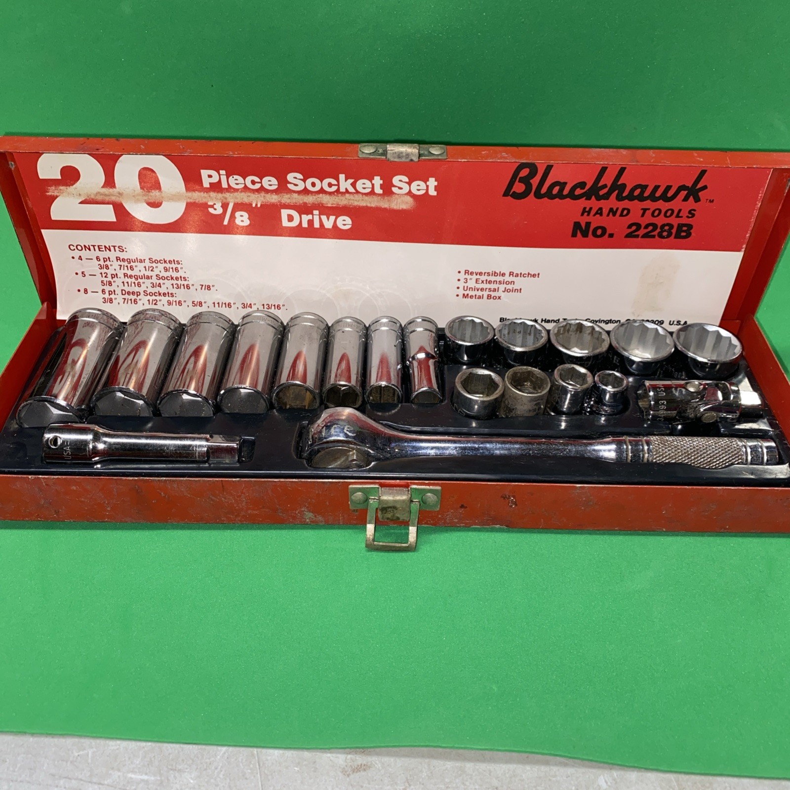 1953 Vintage 20PC Blackhawk 3/8 Drive SAE Socket Set W/Metal Case