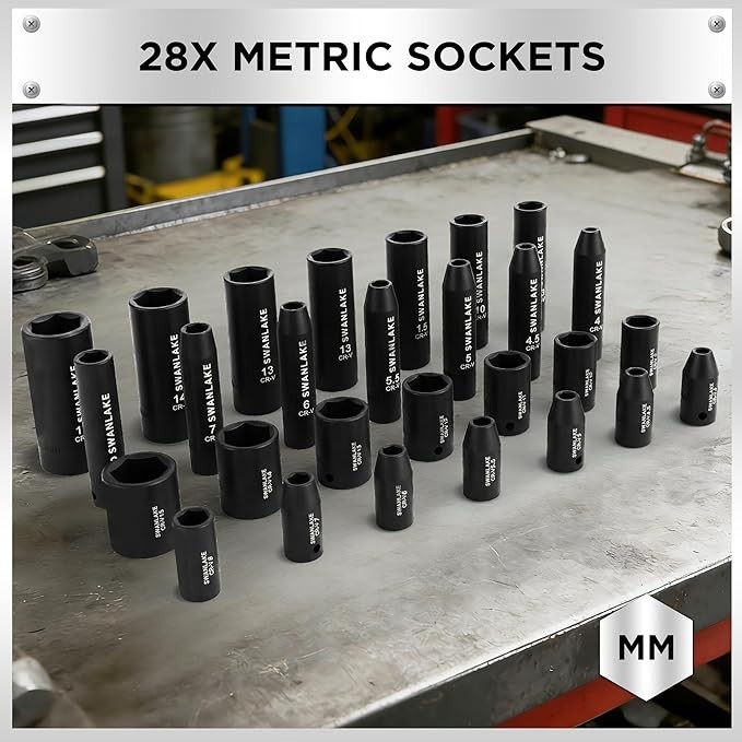1/4″ Drive Impact Socket Set, 56 Pcs SAE 5/32″ to 9/16″ & Metric 4-15mm Sizes