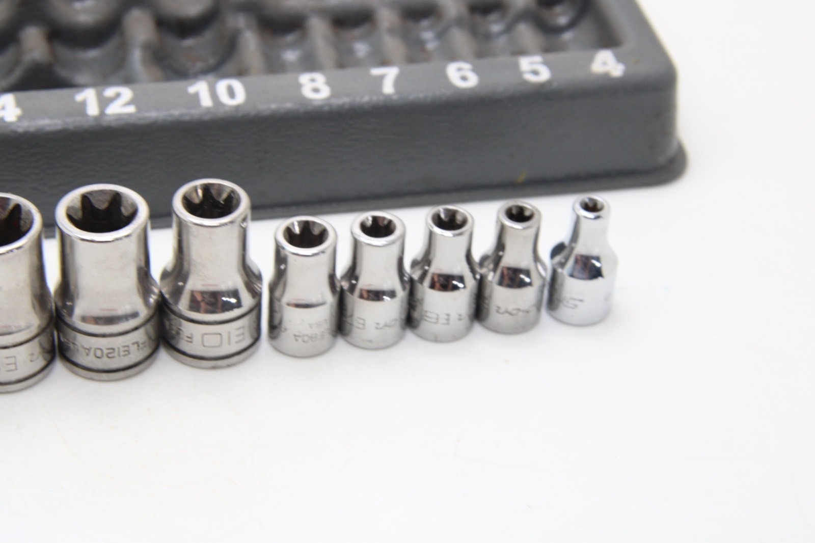 Snap-on FLE/TLE 10 Piece 1/4″ 3/8″ Drive Inverse Torx Socket Set Chrome USA