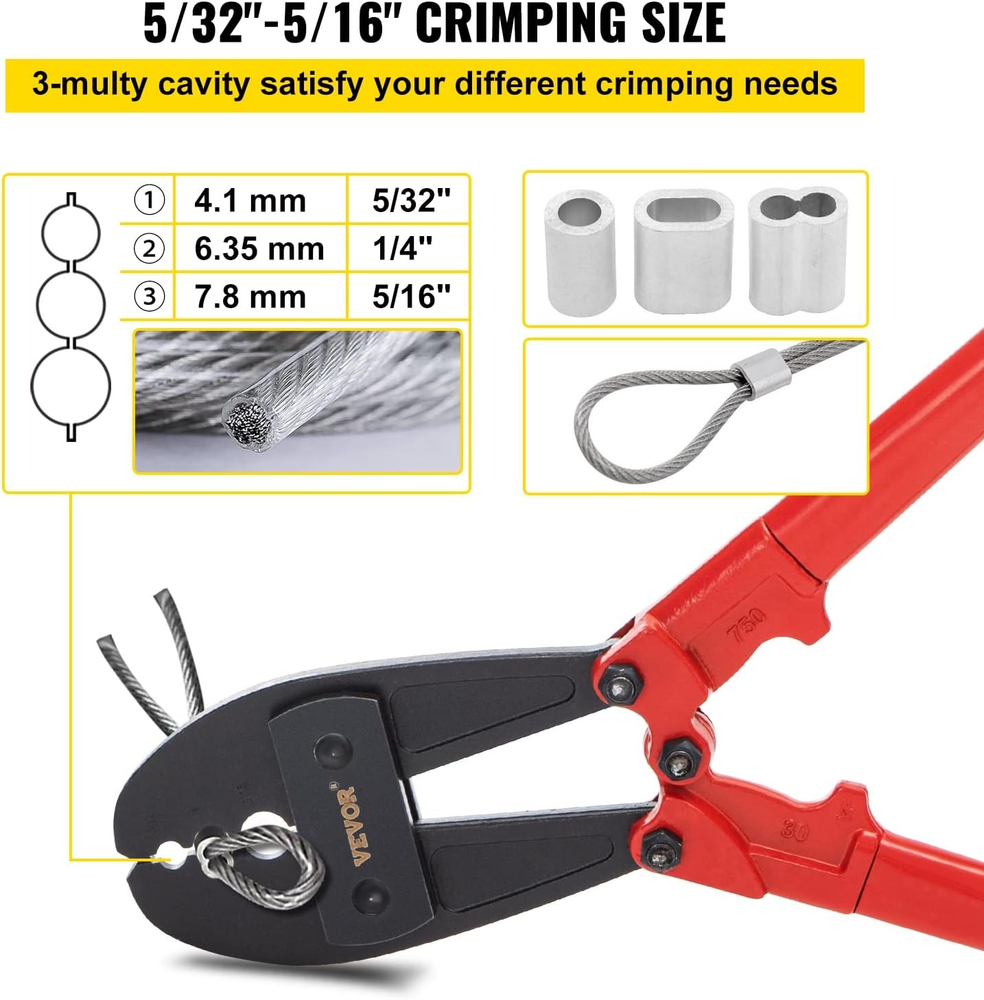 Mophorn Hand Swager Crimper 30 Inch,Swaging Tool for 5/32″ 30 Inch, Yellow