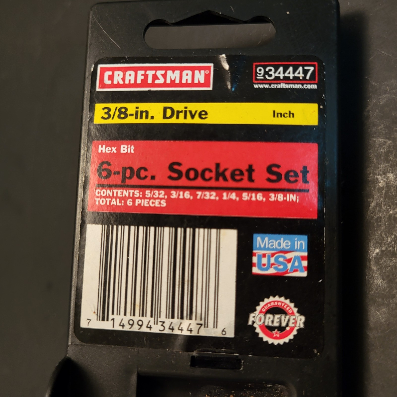Craftsman USA 6 pc hex socket set 3/8” drive excellent condition 5/32”-3/8” 3444