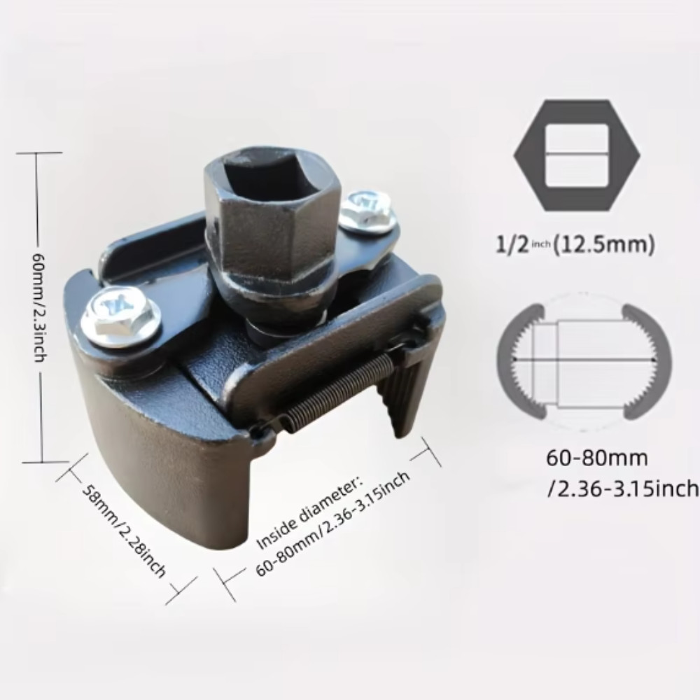 Oil Filter Wrench Set Universal Adjustable for 60mm-80mm Removal Tool Cap 1/2