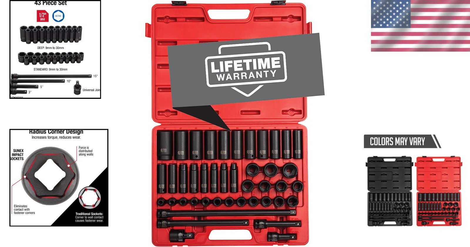 Sunex 2569 Master Impact Sockets, 43-Piece Set