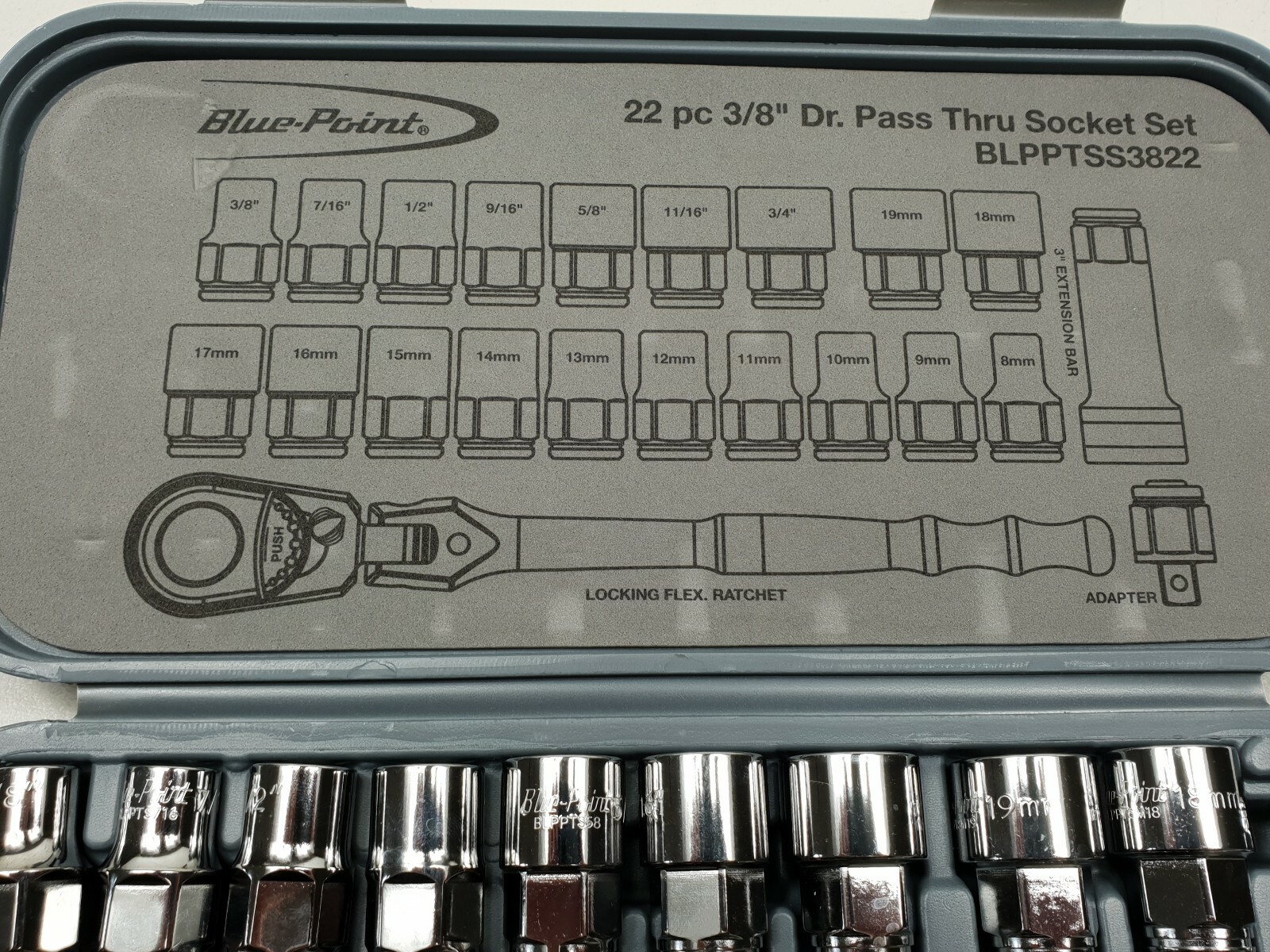 Blue Point 22pc 3/8″ PASS THRU Socket Set – As sold by Snap On.